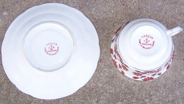 Hadson China Occupied Japan Cup and Saucer Green Leaves, Brown Leaves Gold Stars, Gold Trim Vintage Tableware - image 3