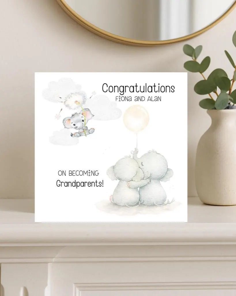 Personalised Congratulations on becoming grandparents card Elephant baby girl card, Baby Boy Cards,New Grandparents gender neutral card 2322 - image 2