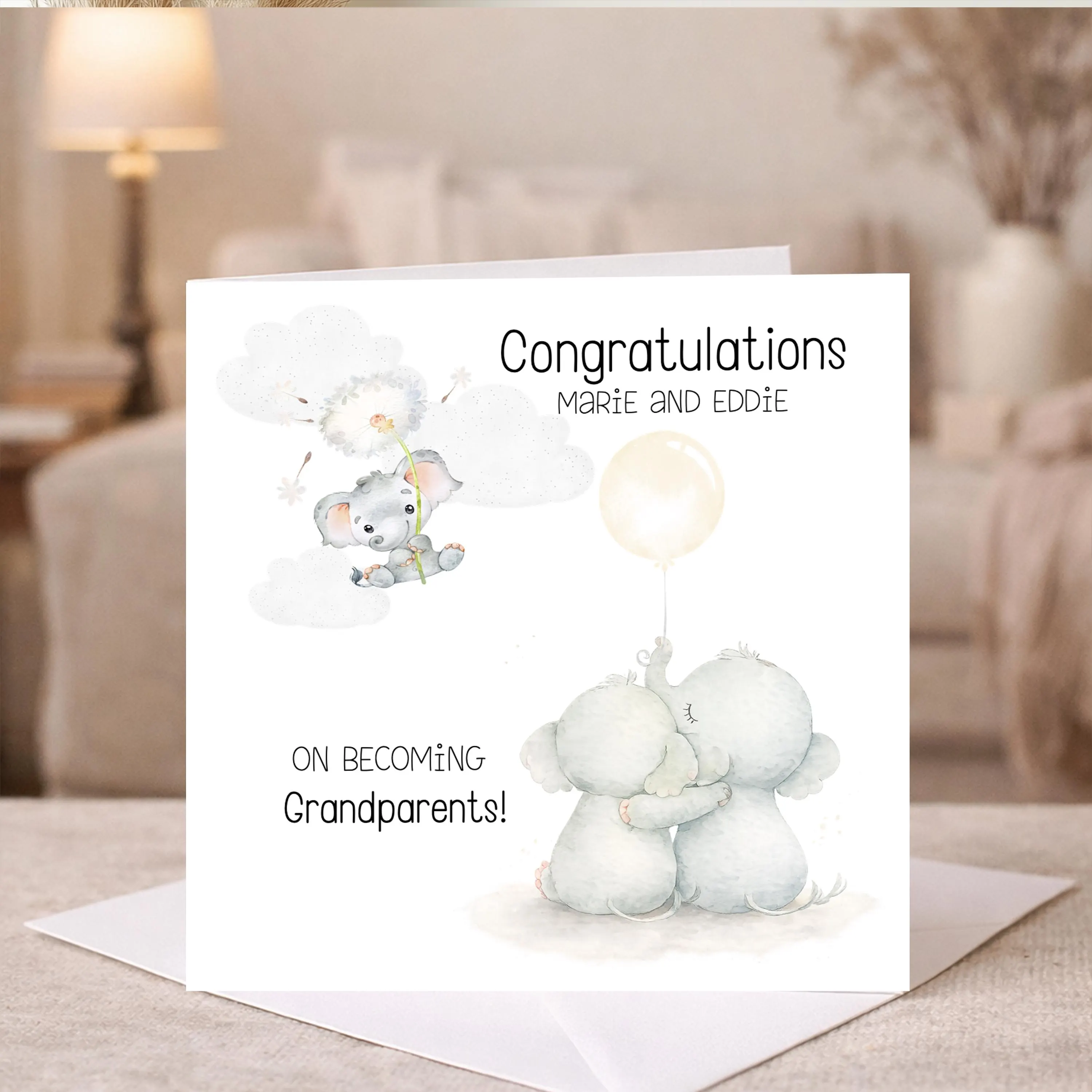 Personalised Congratulations on becoming grandparents card Elephant baby girl card, Baby Boy Cards,New Grandparents gender neutral card 2322 - image 3