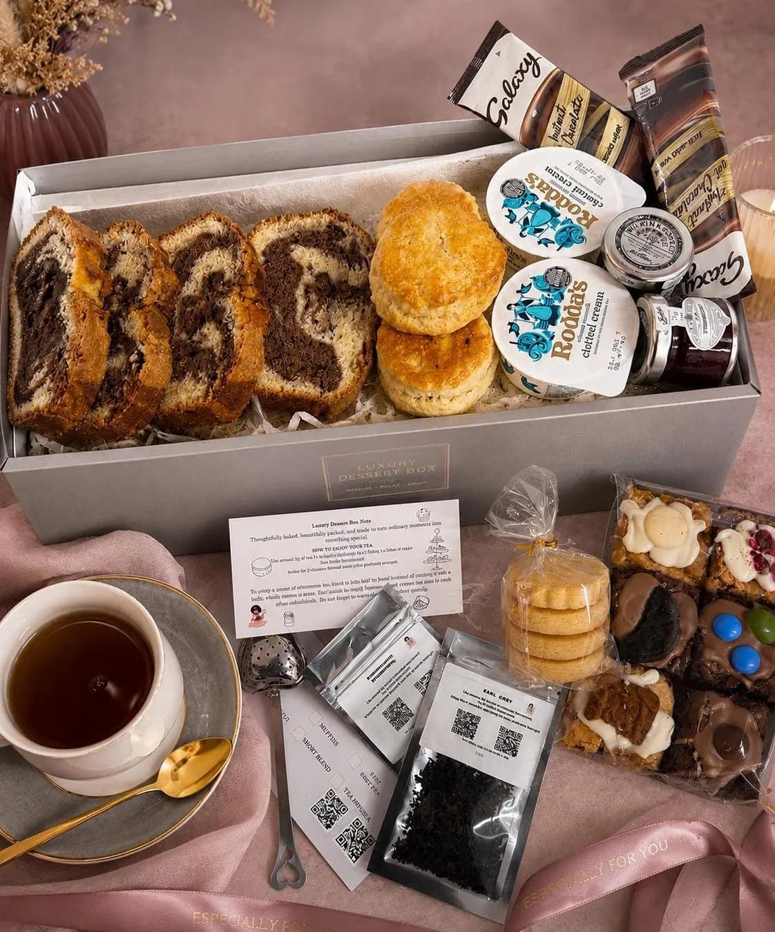 Luxury Afternoon Tea Gift Box UK | Scones, Clotted Cream & Brownies Hamper | Letterbox Tea Treat | Birthday, Thank You, fathers Day Gift