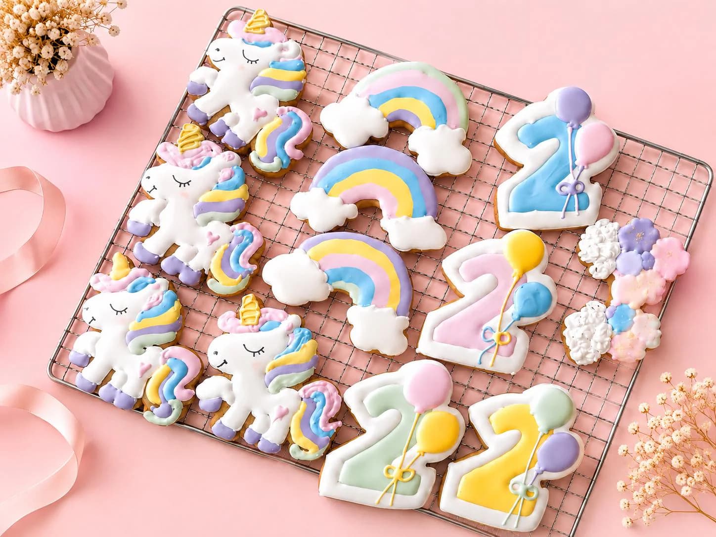 Birthday Unicorn Cookies, Rainbow Birthday Biscuits, Girls 2nd Birthday Party Favours, Pastel Unicorn Party Cookies,