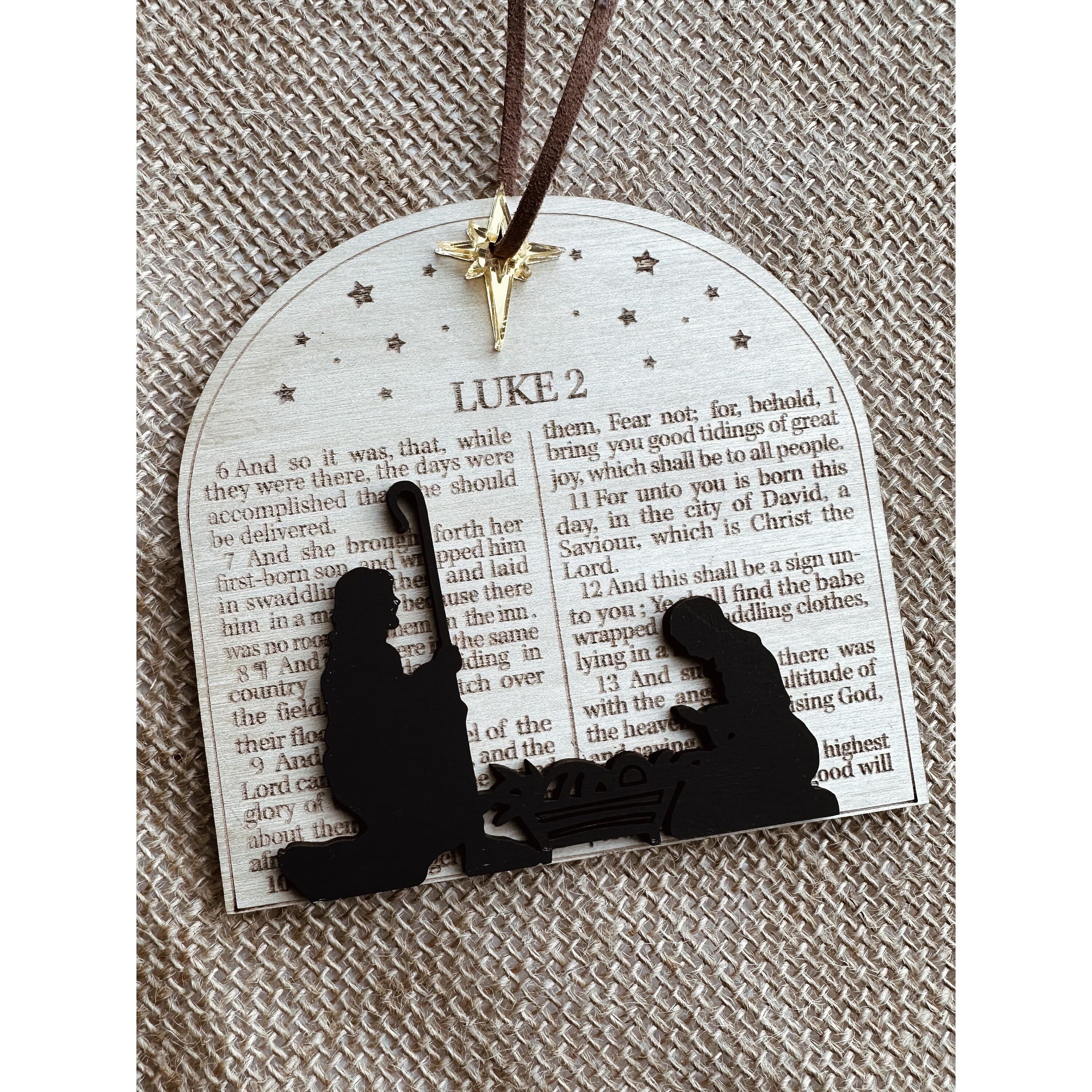 Luke 2 Nativity Ornament, Engraved Birch Wood Christmas Decor - image 4