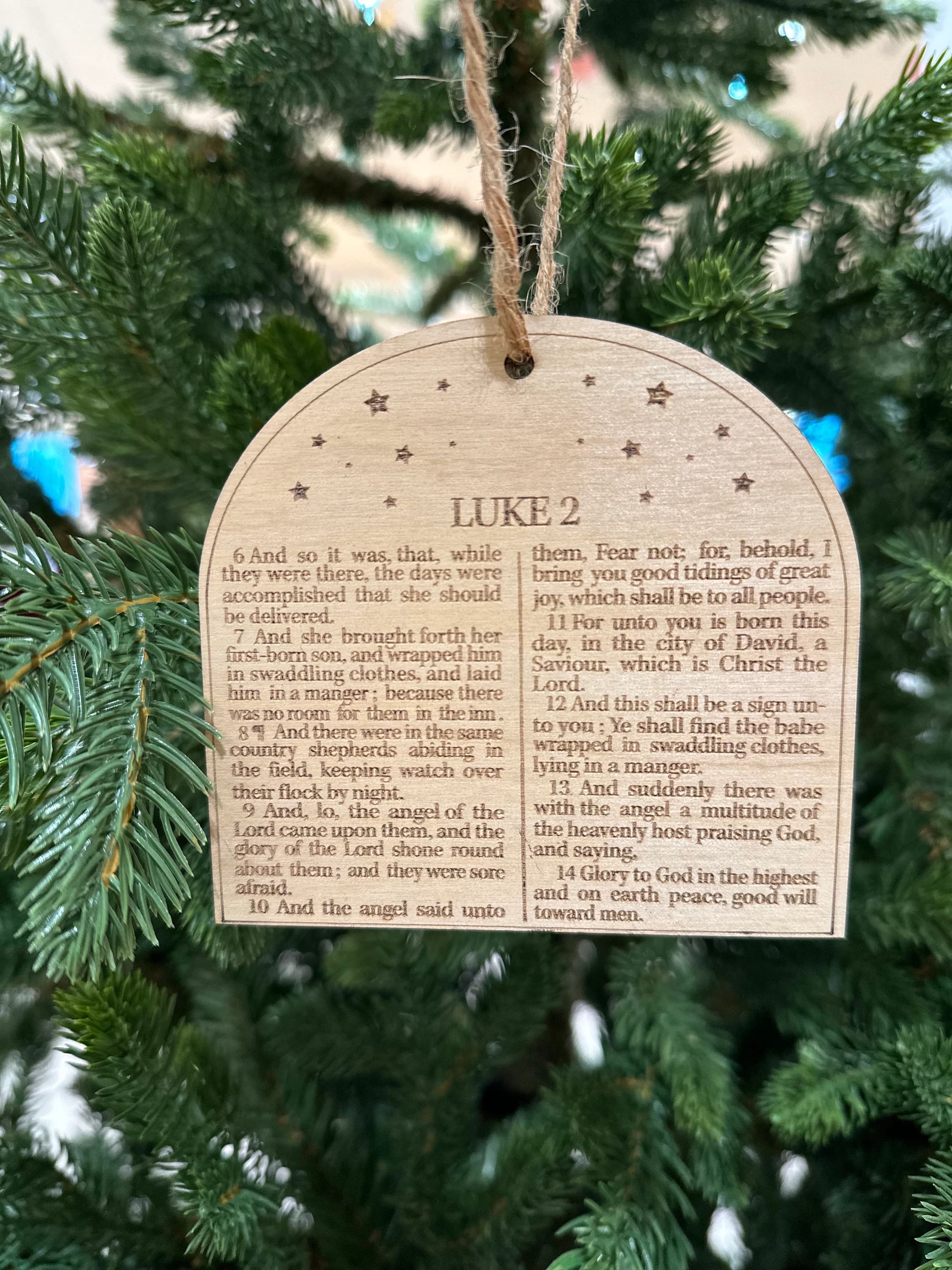 Luke 2 Nativity Ornament, Engraved Birch Wood Christmas Decor - image 5
