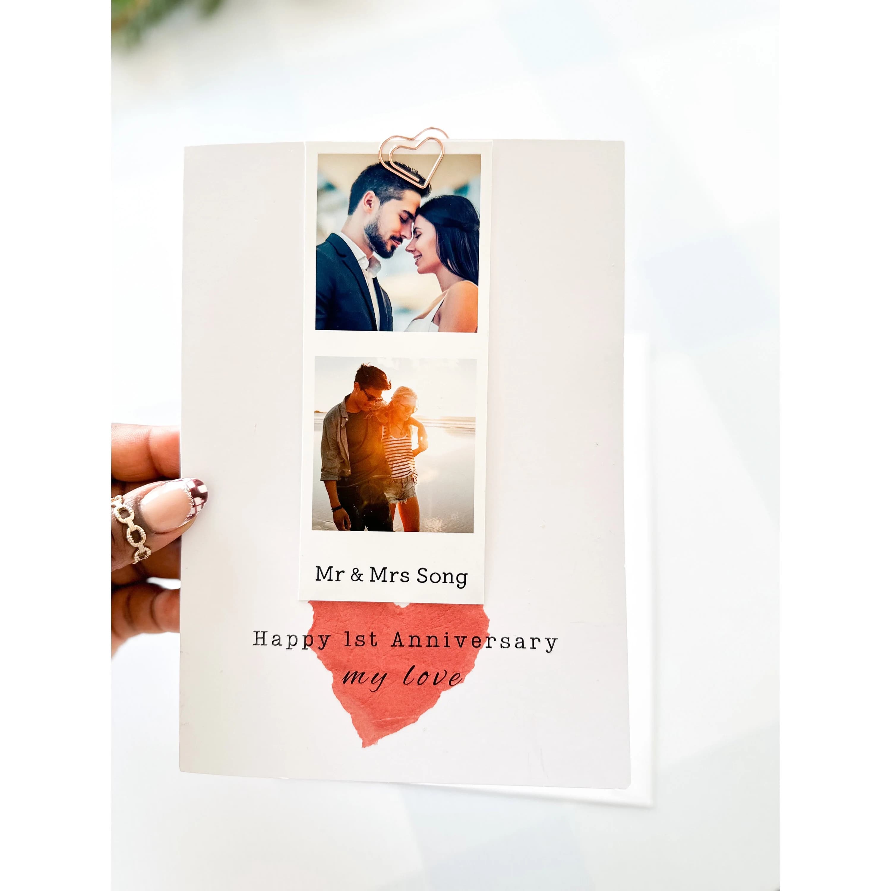 Personalized 1st Anniversary Card: Photo Keepsake with Rose Gold Detail