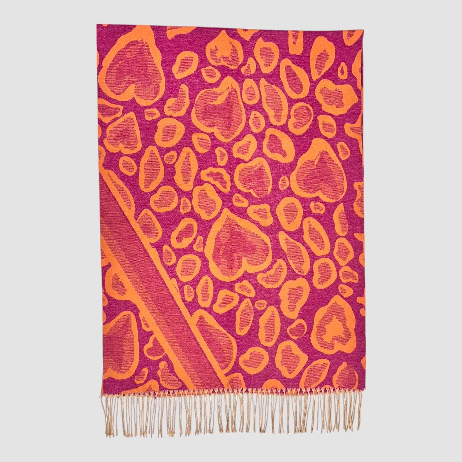 Leopard Heart Print Scarf: Wool Blend with Long Tassels - image 3