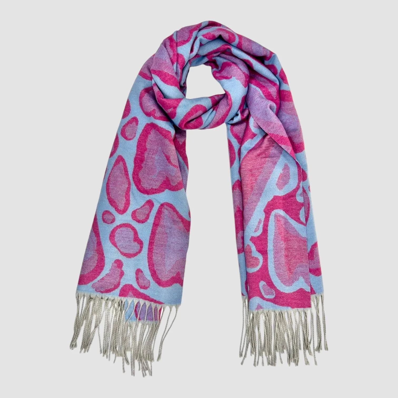 Leopard Heart Print Scarf: Wool Blend with Long Tassels - image 4