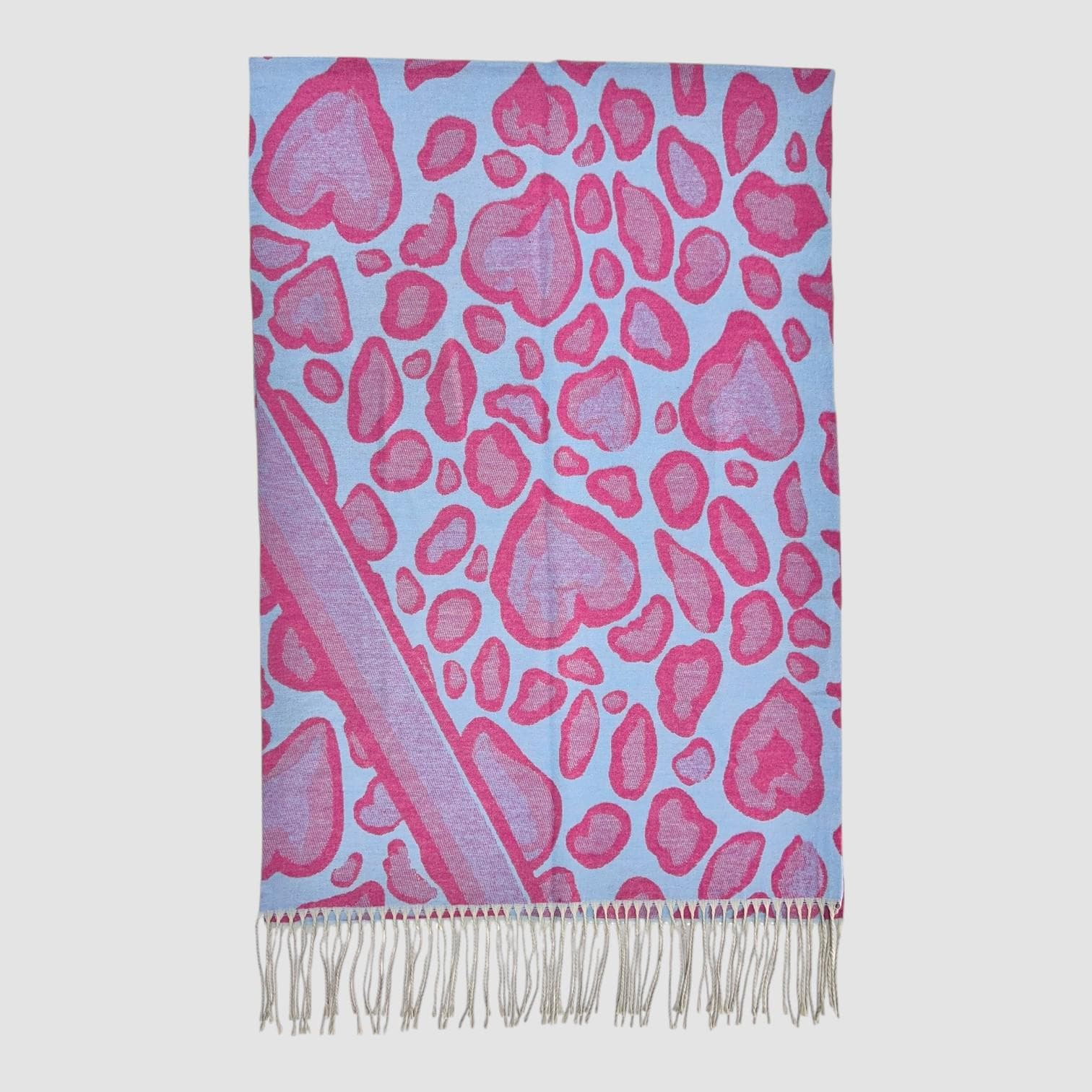Leopard Heart Print Scarf: Wool Blend with Long Tassels - image 5