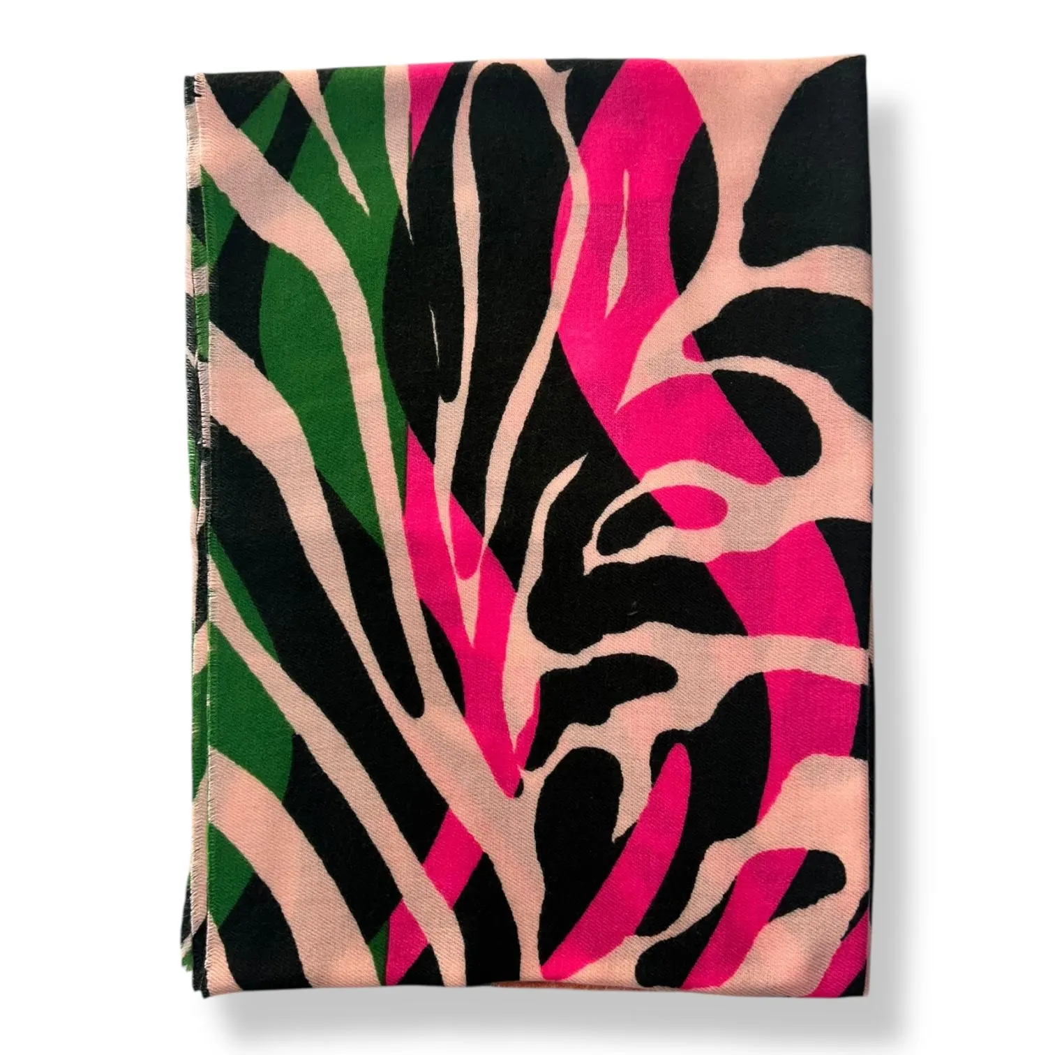 Abstract Leaf Print Scarf | Pink Green Orange Polyester Shawl - image 3