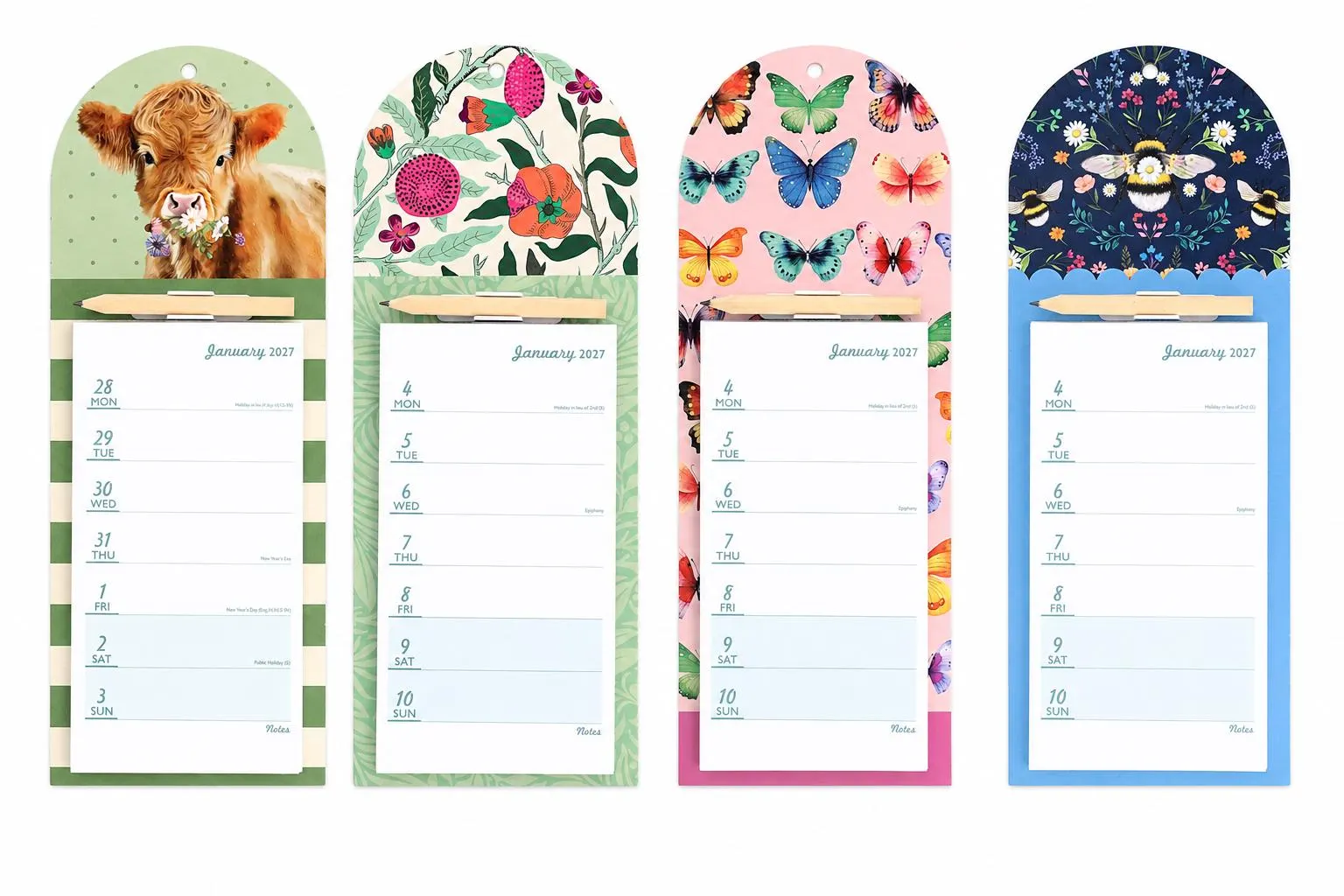 2027 Calendar Magnetic Fridge Weekly Planner Organiser Meal Notes & Pencil