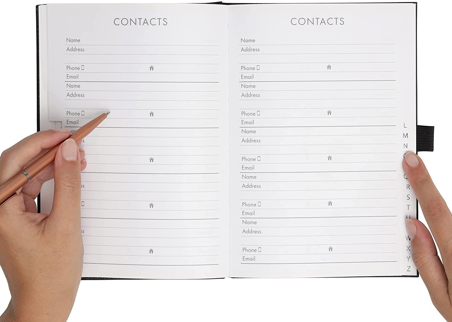 A5 Telephone Address Book with Pen, A-Z Index Hardback Tan Cover, Phone and Contacts Book - image 3
