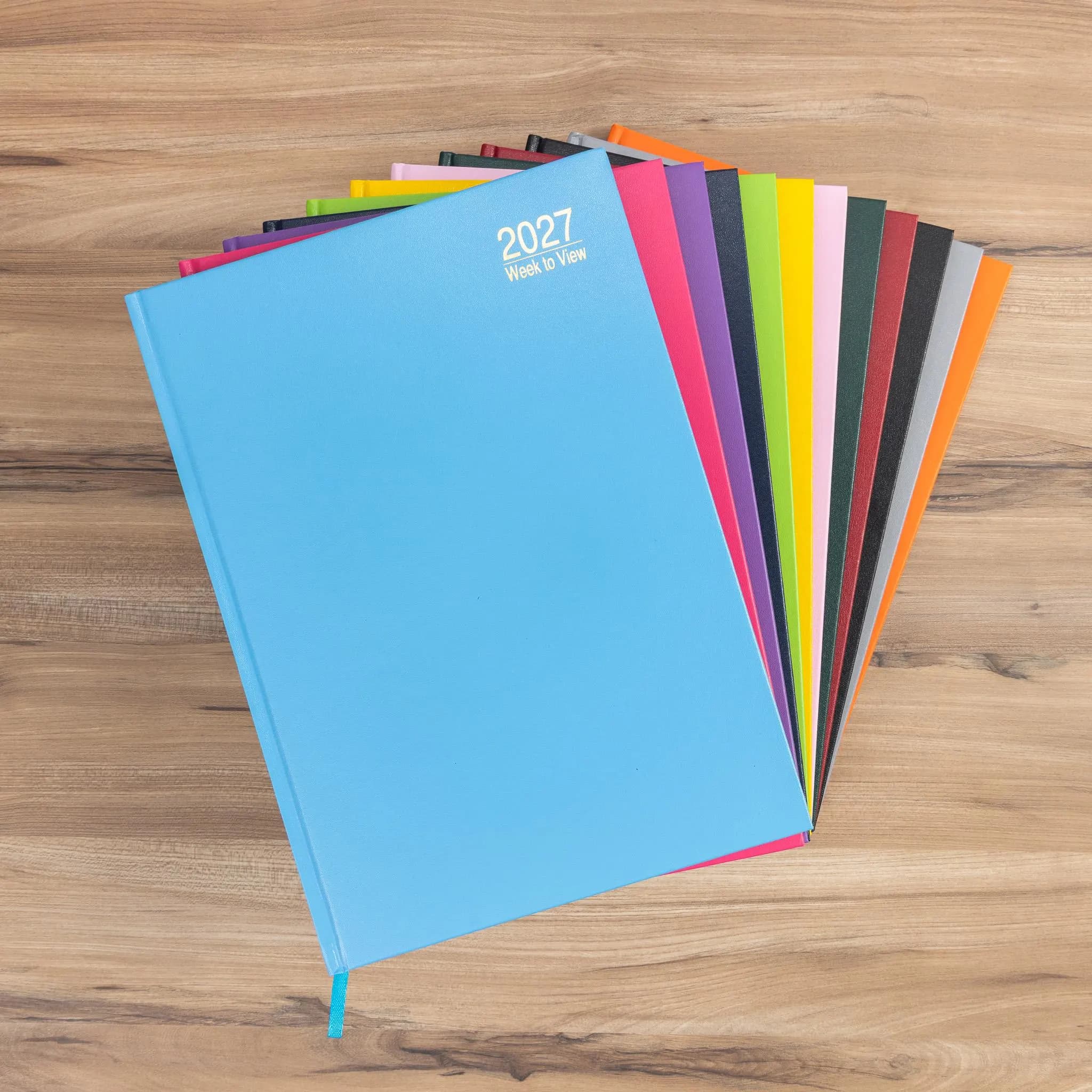 2027 Diary A4 Week to View, Large Hardback Desk Planner in 12 Colours, Full Year Office Diary