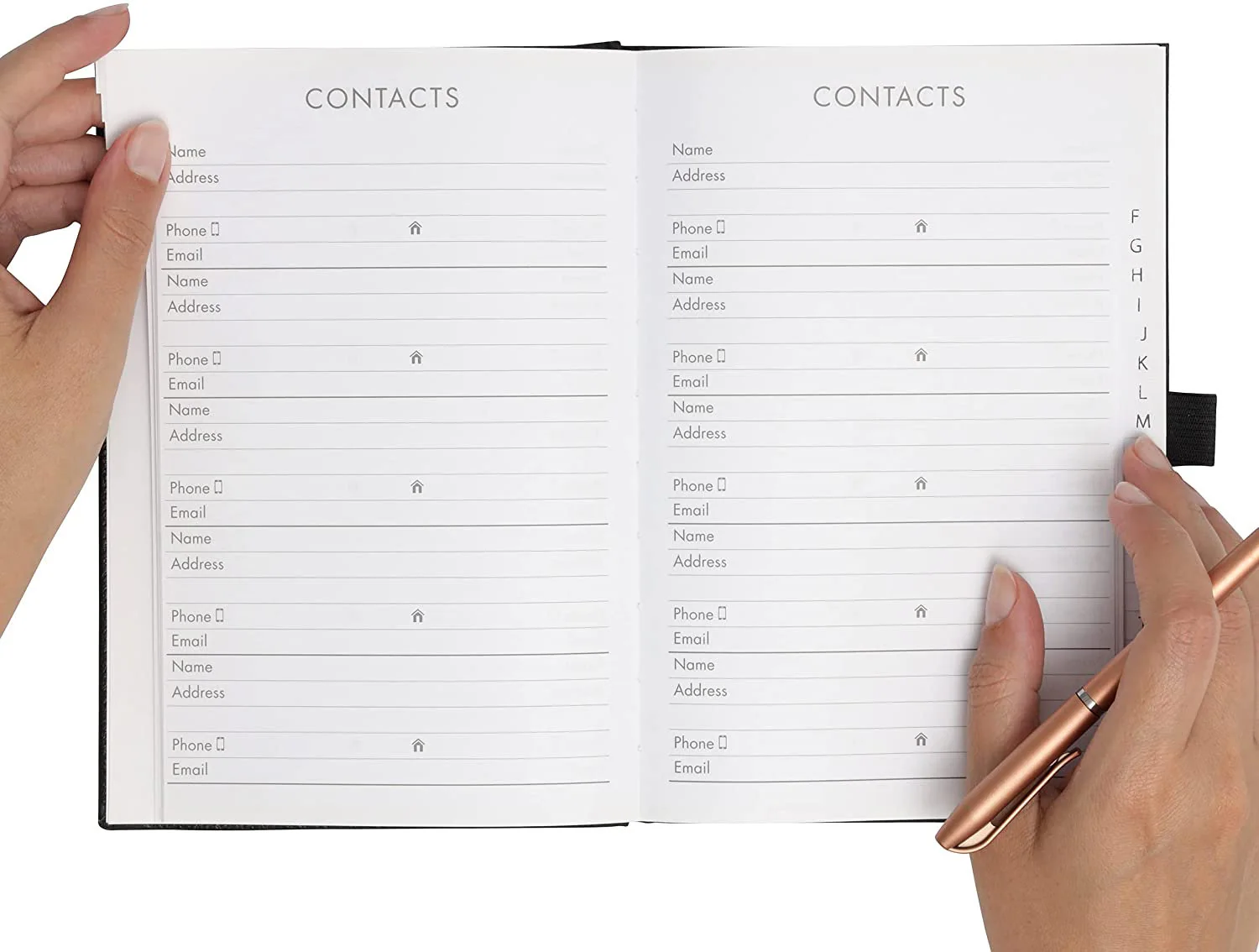A5 Telephone Address Book with Pen, A-Z Index Hardback Tan Cover, Phone and Contacts Book - image 4
