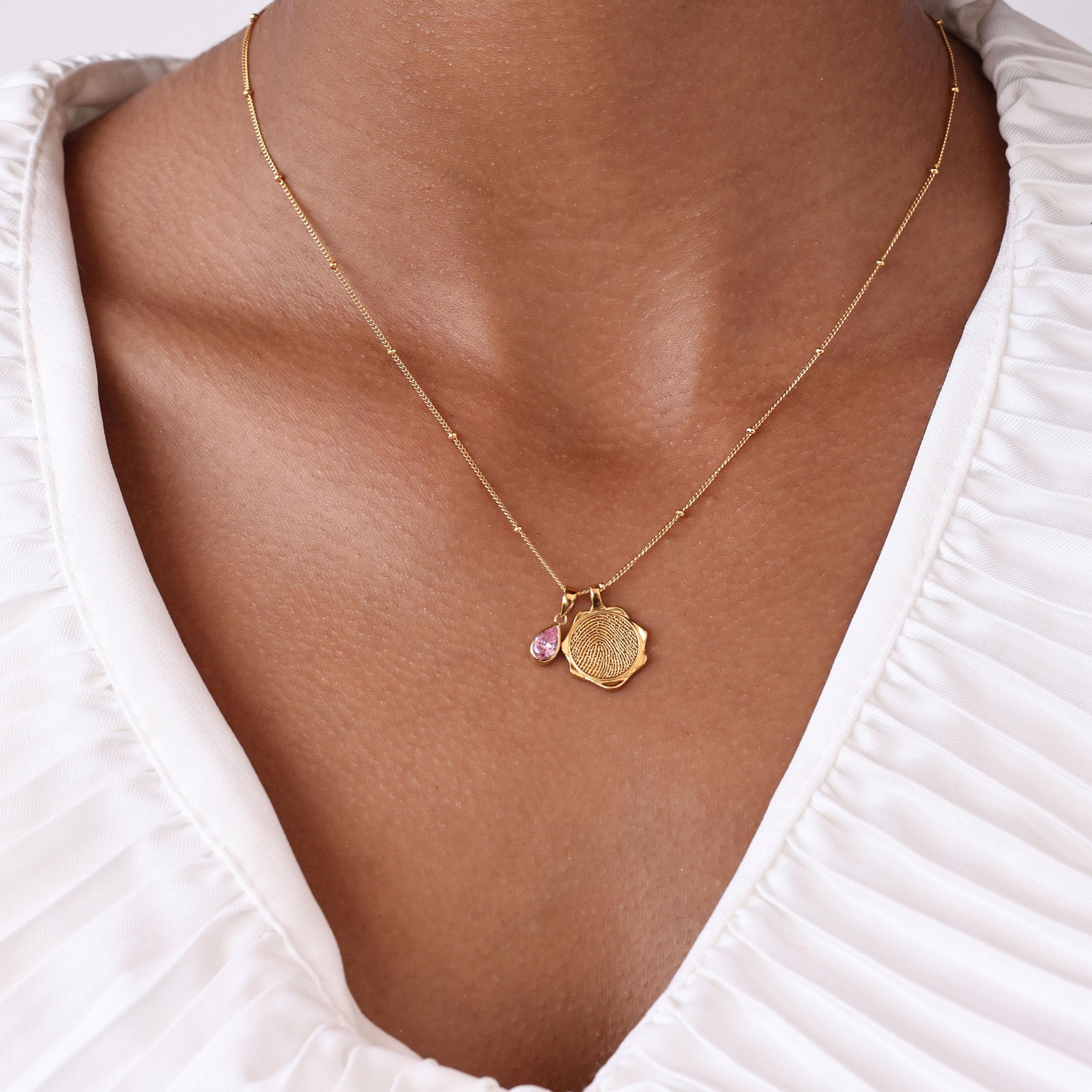 Petite Charm Fingerprint Necklace & Birthstone | Octagon print Jewelry | Mother's Day - Christmas Gifts - image 3