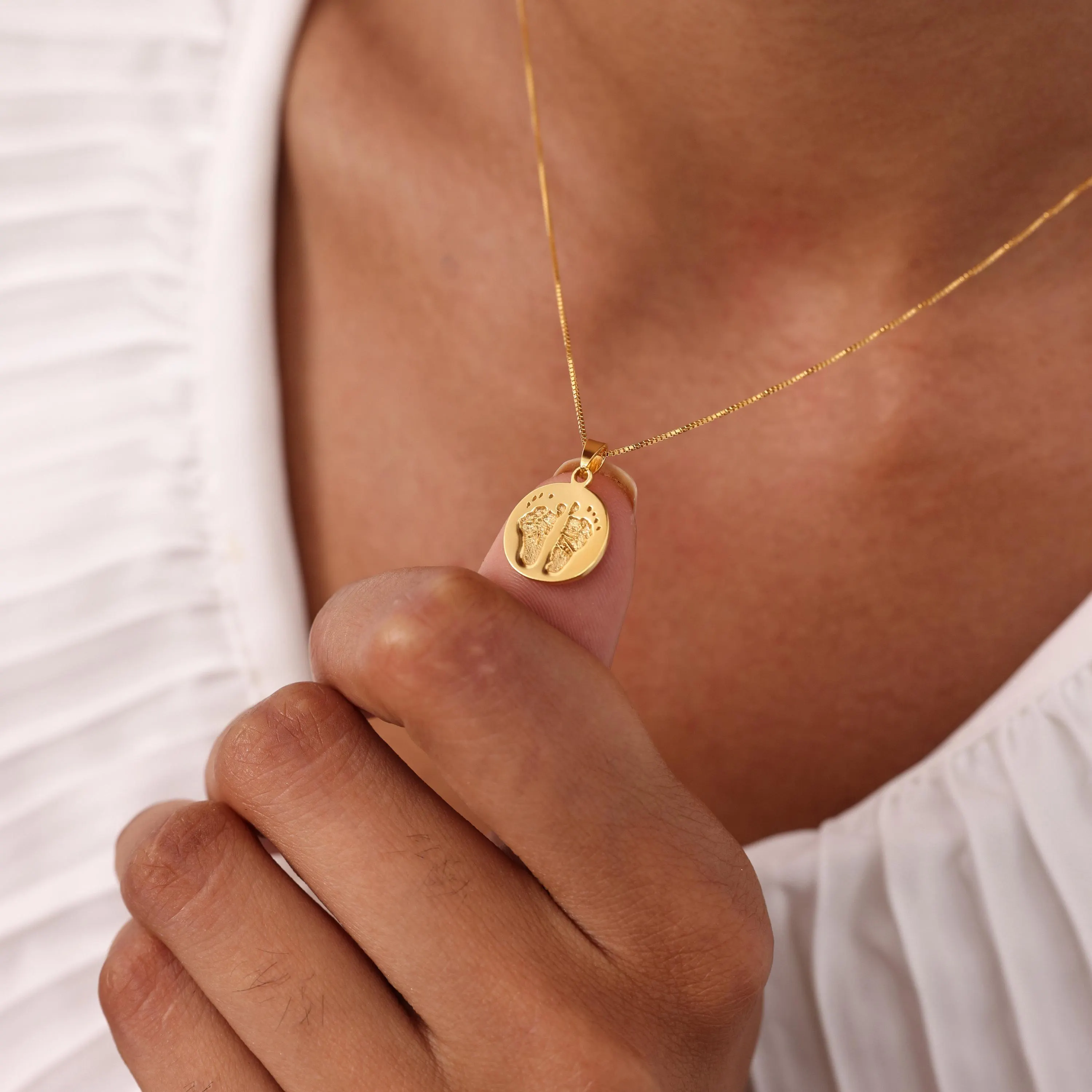 Circle Charm Footprint Necklace | Baby Footprints Jewelry | Mother's Day - Christmas Gifts - image 3