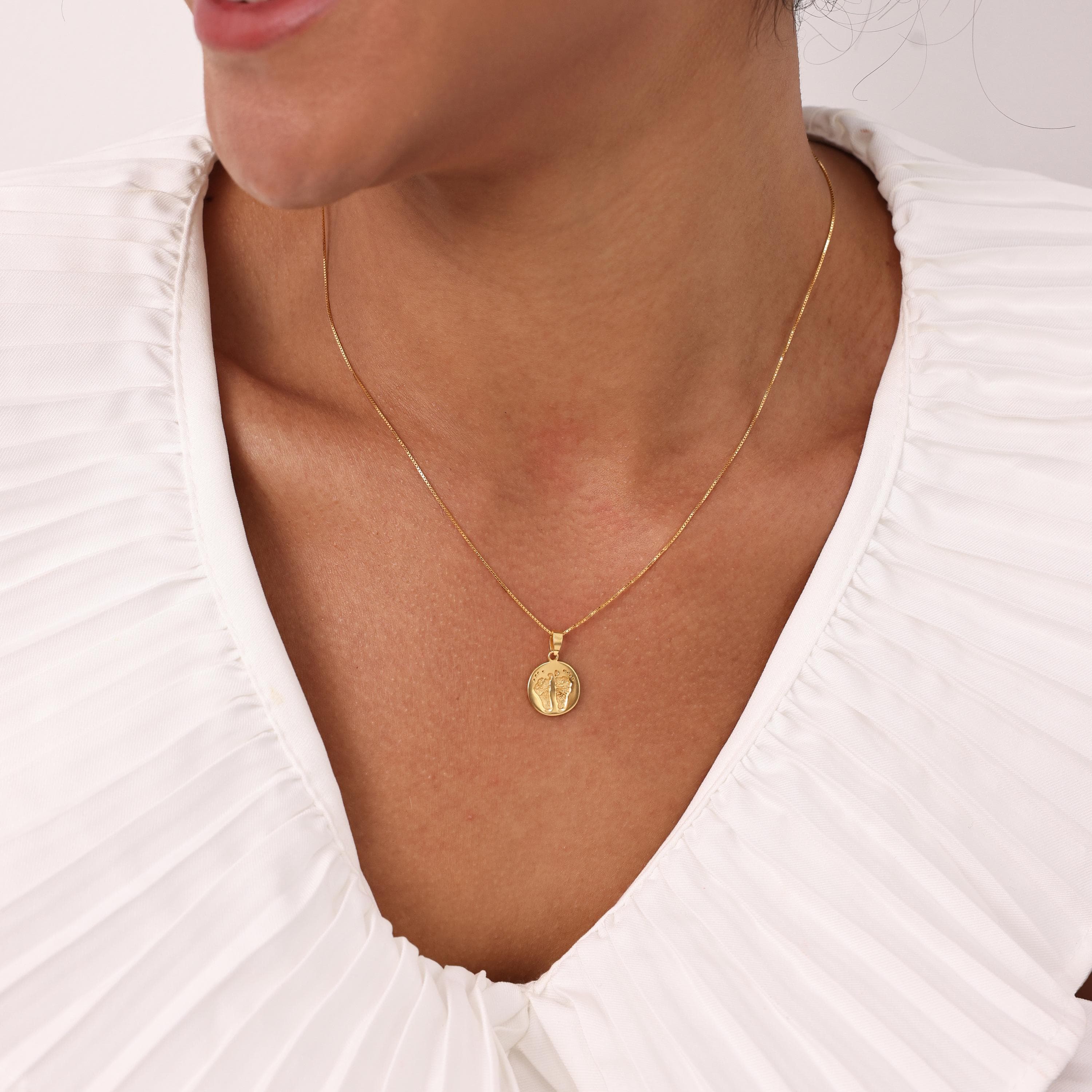 Circle Charm Footprint Necklace | Baby Footprints Jewelry | Mother's Day - Christmas Gifts - image 5
