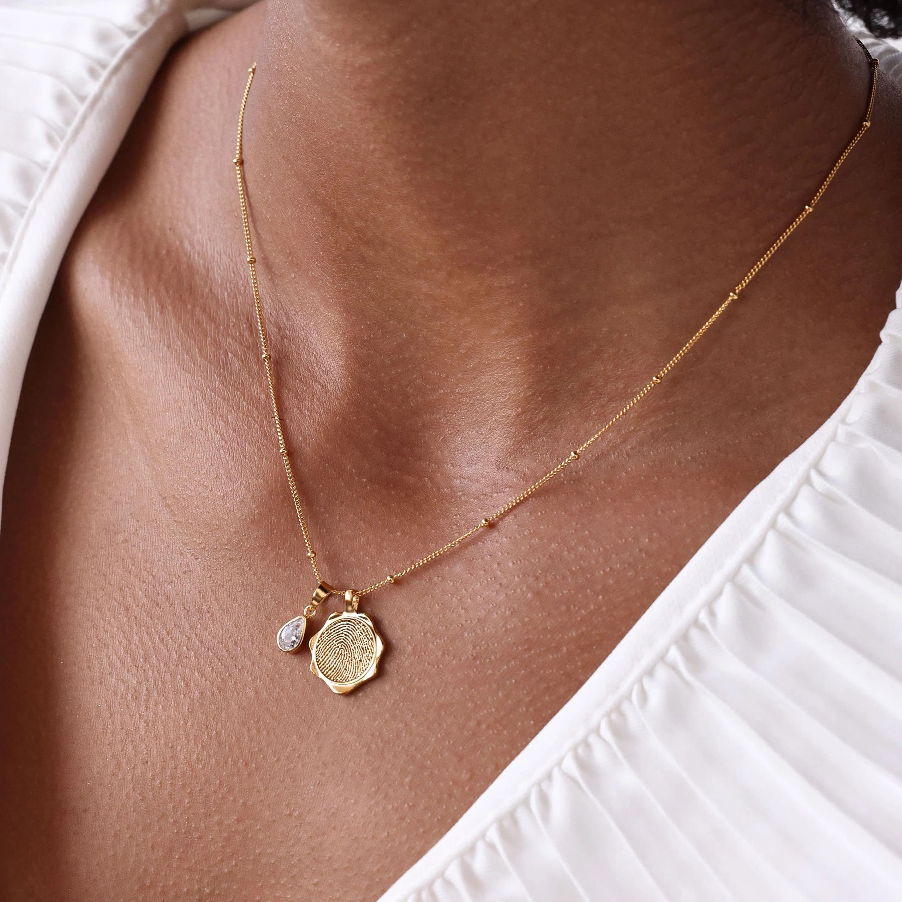 Petite Charm Fingerprint Necklace & Birthstone | Octagon print Jewelry | Mother's Day - Christmas Gifts - image 5
