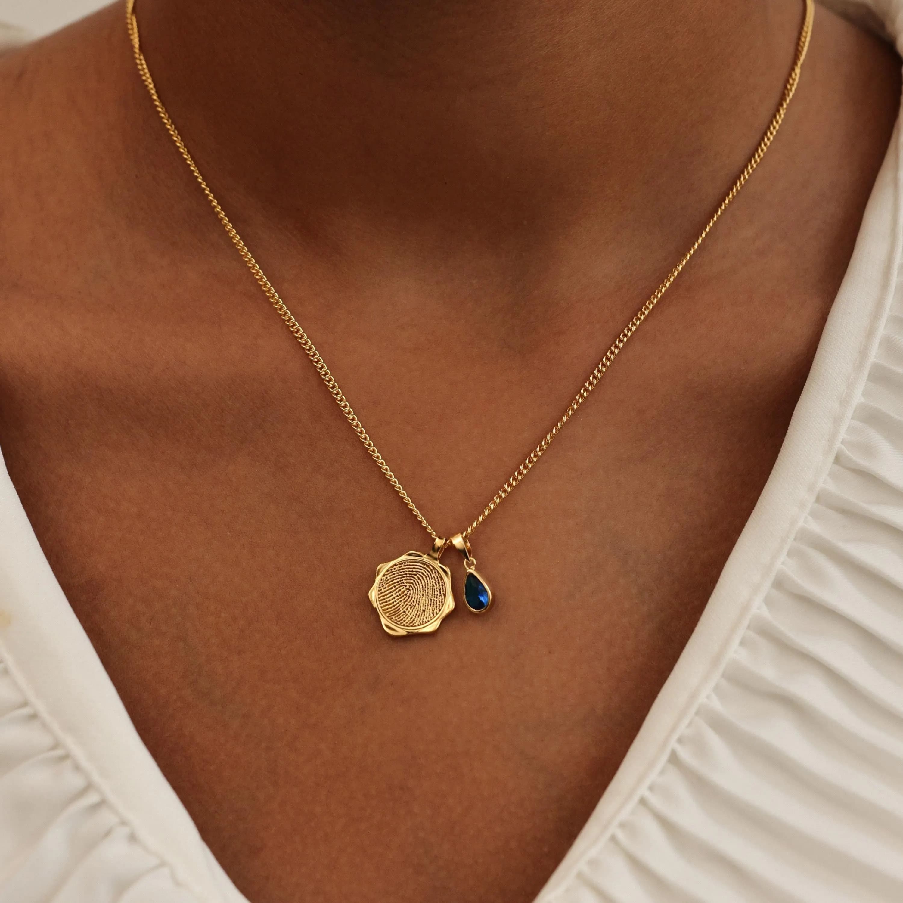 Petite Charm Fingerprint Necklace & Birthstone | Octagon print Jewelry | Mother's Day - Christmas Gifts - image 4