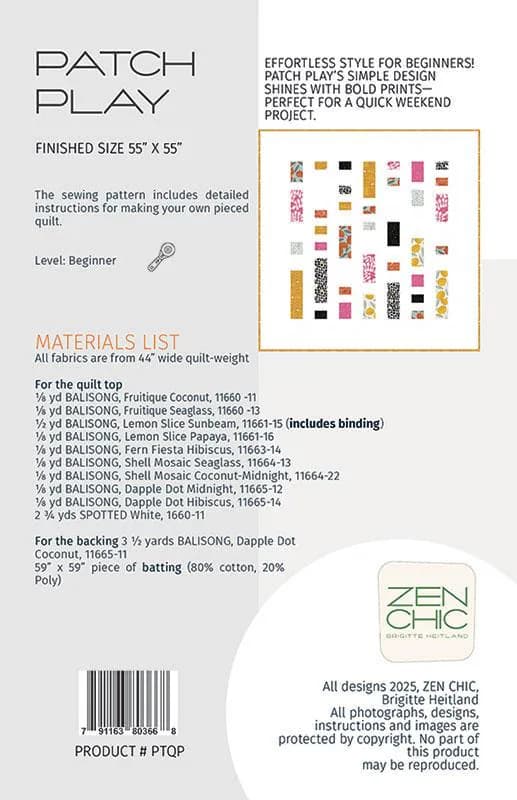 Patch Play Quilt Pattern by Brigitte Heitland from Zen Chic - Beginner Friendly - Makes 55" x 55" Finished Quilt - Pattern ONLY - ZCPTQP - image 4