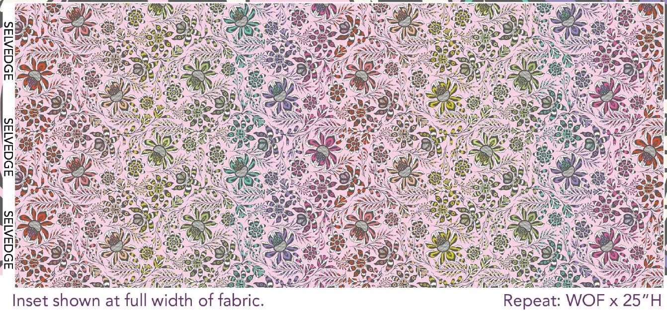 BACKING - ROAR! by Tula Pink for FreeSpirit - Super Wild Vine Blush - Flowers on Pink - Cotton Sateen - QBTP016.BLUSH - Half Yard Increments - image 4
