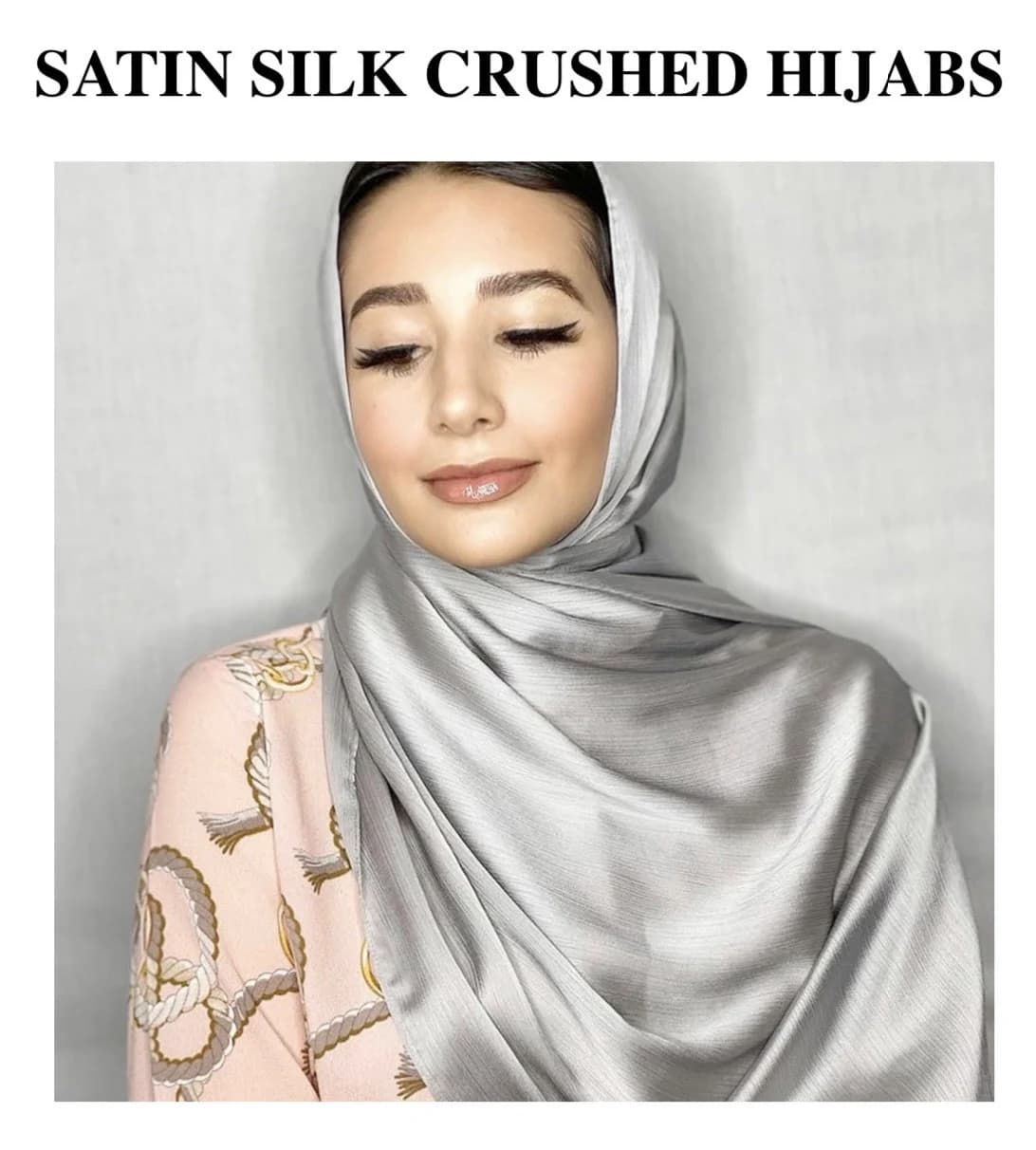 Luxury Premium Crinkle Soft Lush Silk Scarf Hijab Elegant Plain Wrap Stripe Satin Luxe - image 2