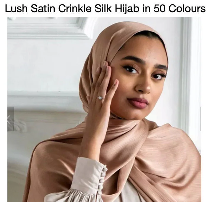 Luxury Premium Crinkle Soft Lush Silk Scarf Hijab Elegant Plain Wrap Stripe Satin Luxe