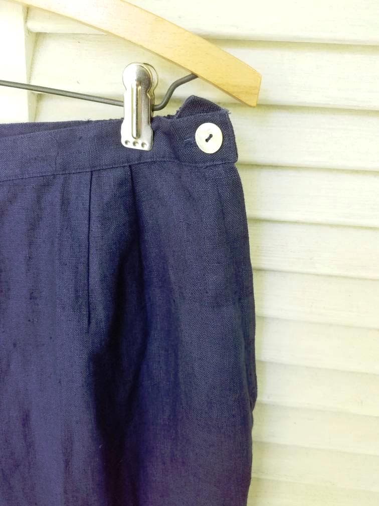 NOS/Navy Linen High Waist Trousers/ Pants/Slacks/Melrose/14Petite - image 3