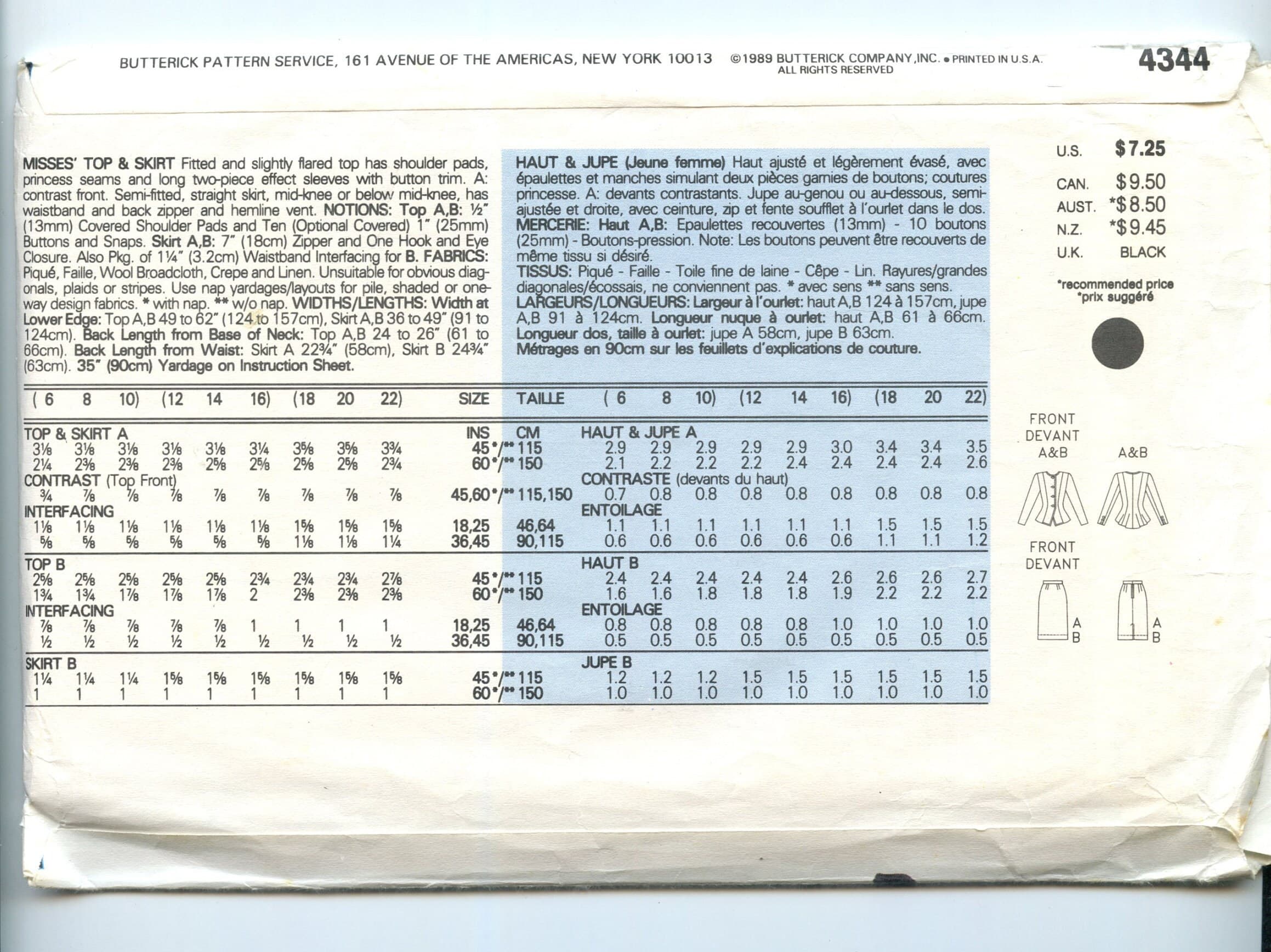 1980s Chetta B Fitted and Flared Top and Skirt Pattern/Butterick 4344 /Sizes 6- 8-10/UNCUT/FF/Easy - image 3