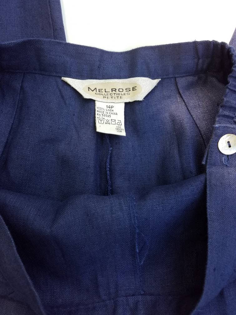 NOS/Navy Linen High Waist Trousers/ Pants/Slacks/Melrose/14Petite - image 4