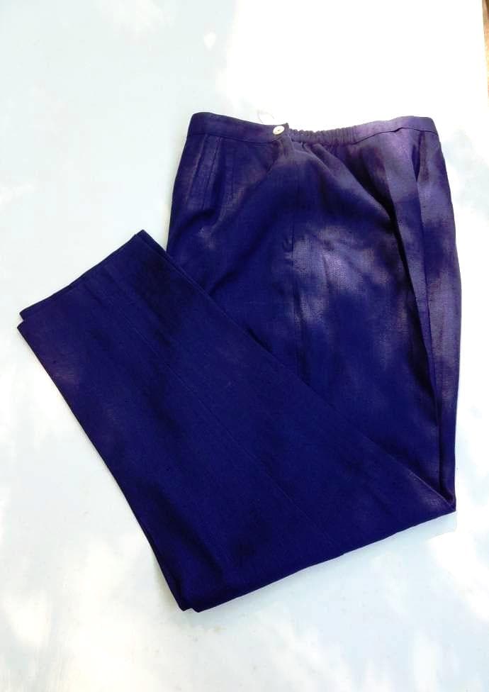 NOS/Navy Linen High Waist Trousers/ Pants/Slacks/Melrose/14Petite - image 5