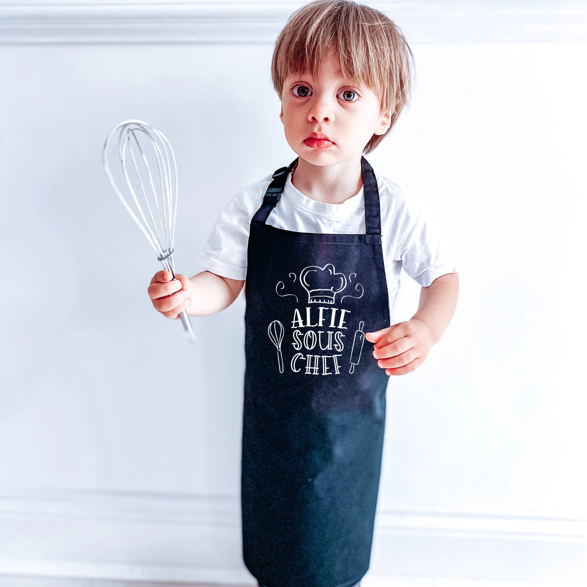 Cute matching apron with names / Personalised head chef sous chef / Father's Day Christmas Birthday gift for dad child / Daddy son daughter - image 5