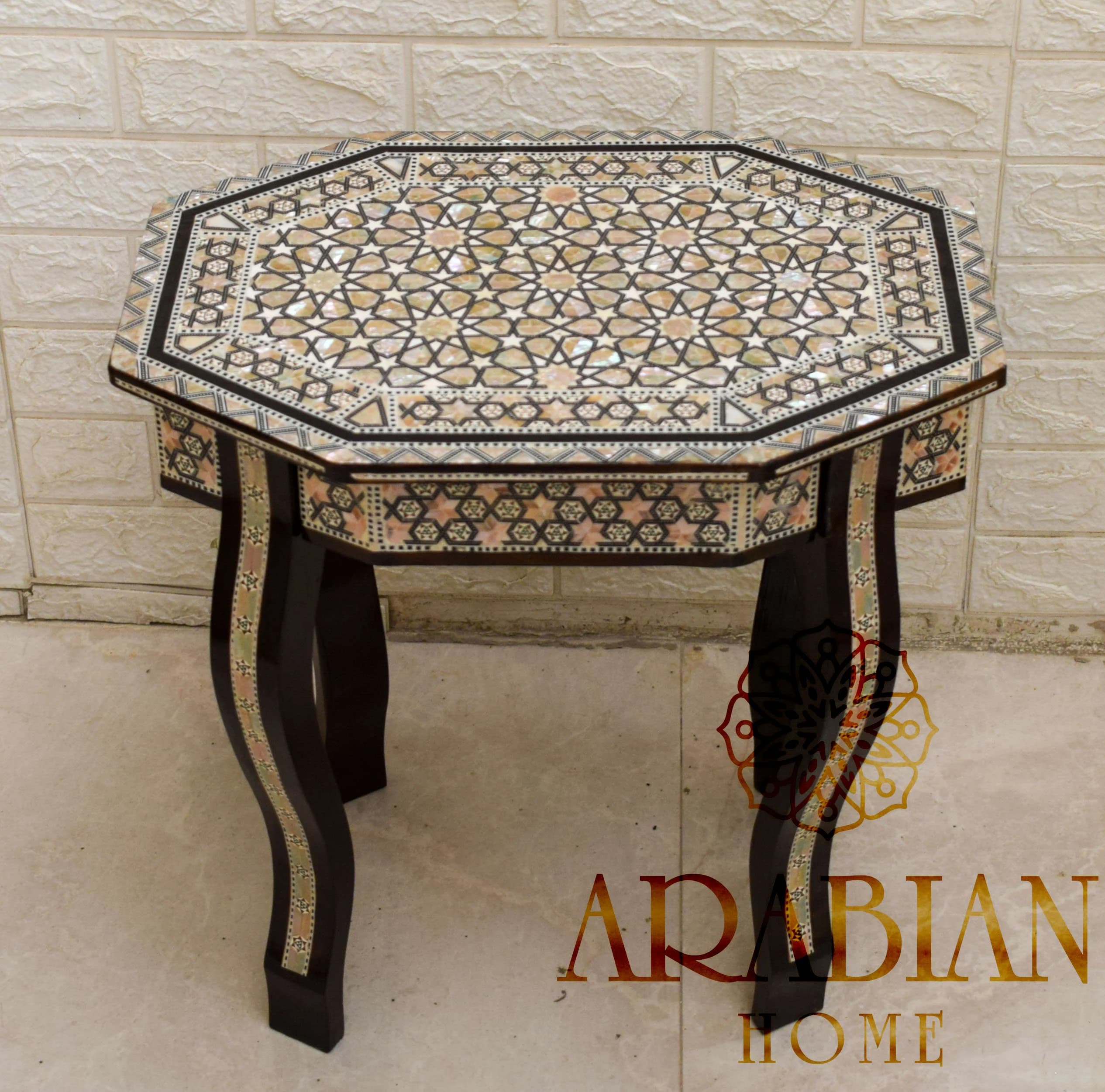 Handmade Egyptian Mother of Pearl Inlay Side Table: Mosaic Bedside Table - image 3