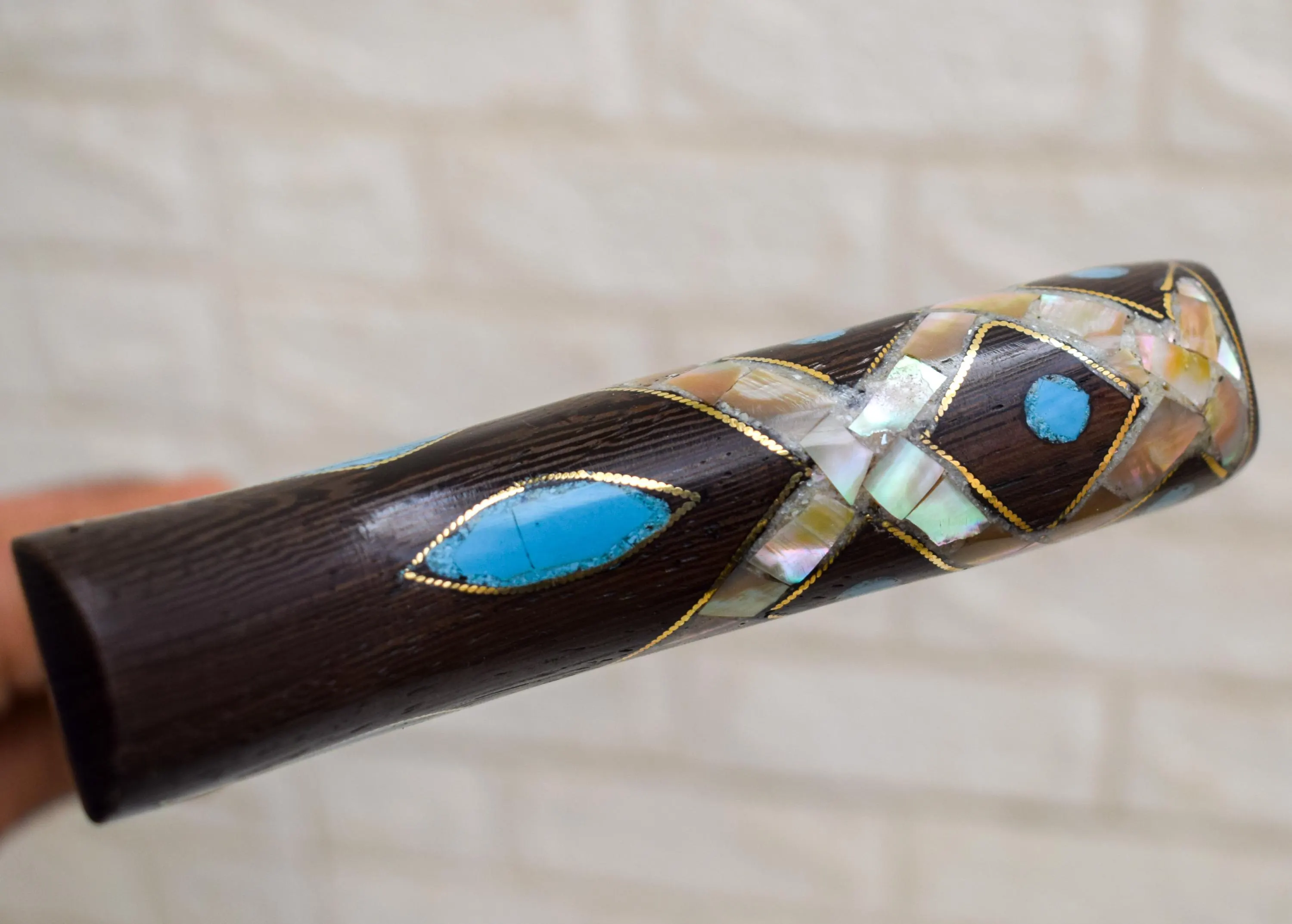 Handmade Egyptian Stick, Turquoise & Mother of Pearl Inlay Wooden Walking Cane (37 inch) - image 5