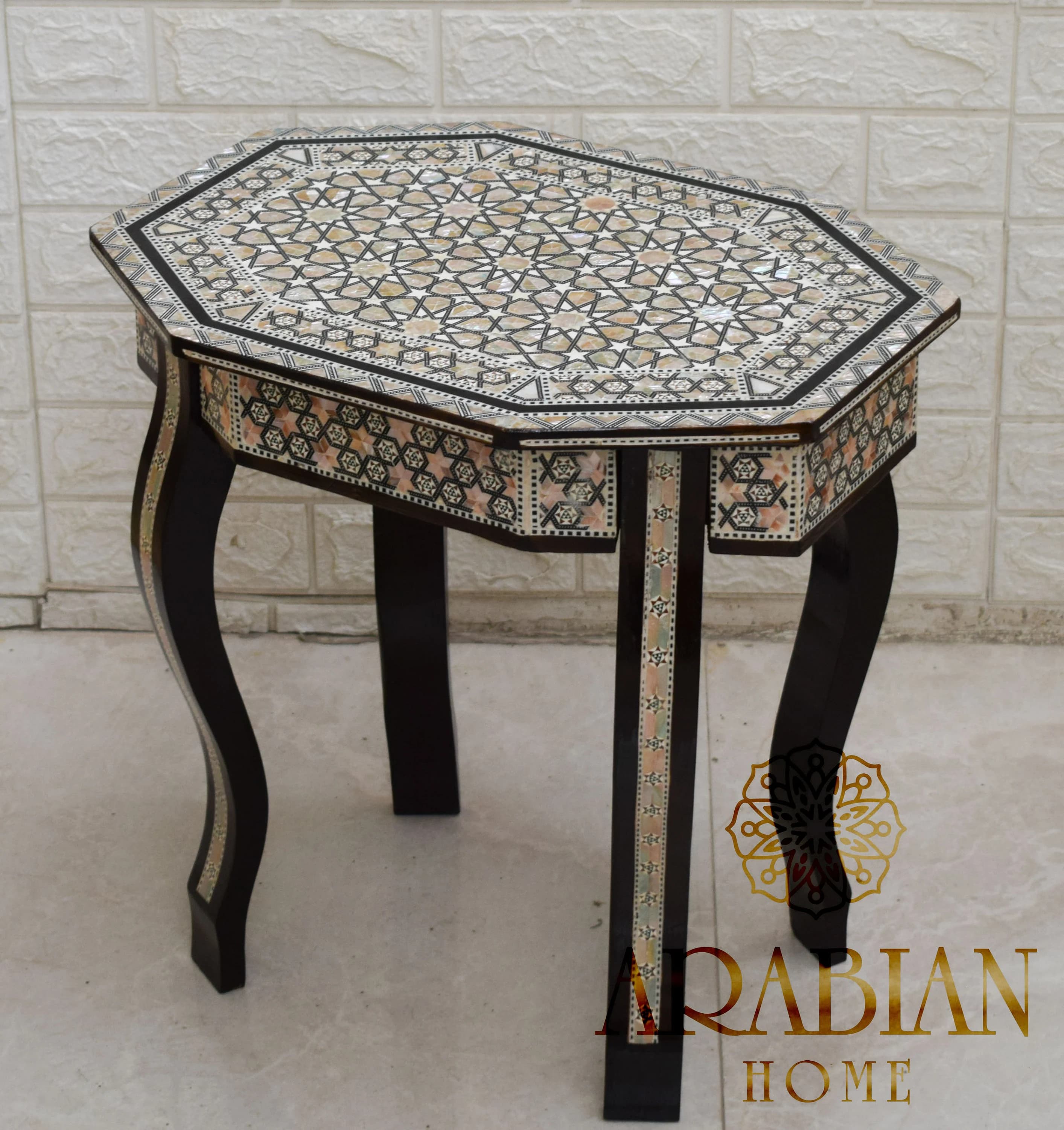 Handmade Egyptian Mother of Pearl Inlay Side Table: Mosaic Bedside Table - image 5