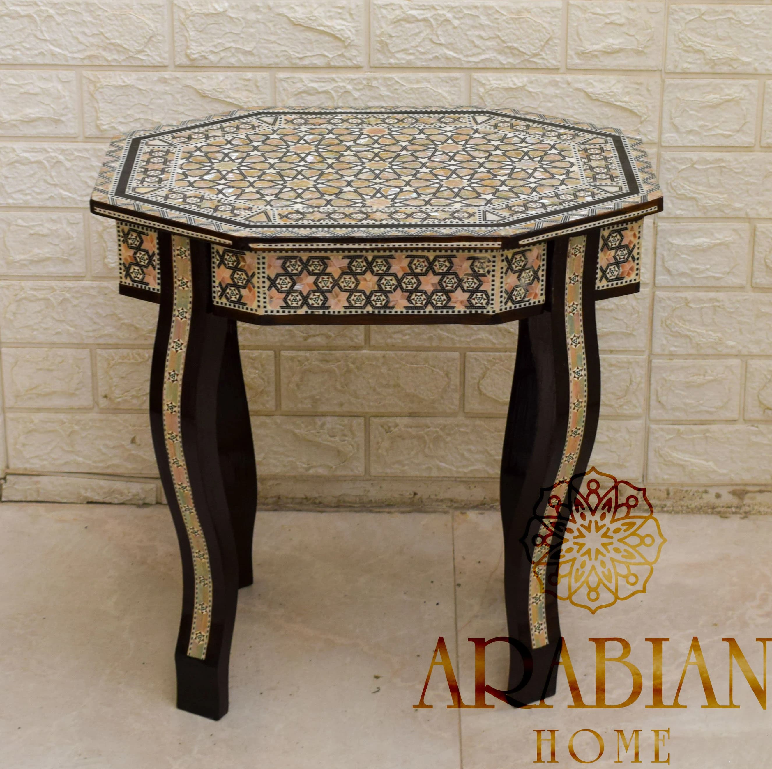 Handmade Egyptian Mother of Pearl Inlay Side Table: Mosaic Bedside Table - image 4