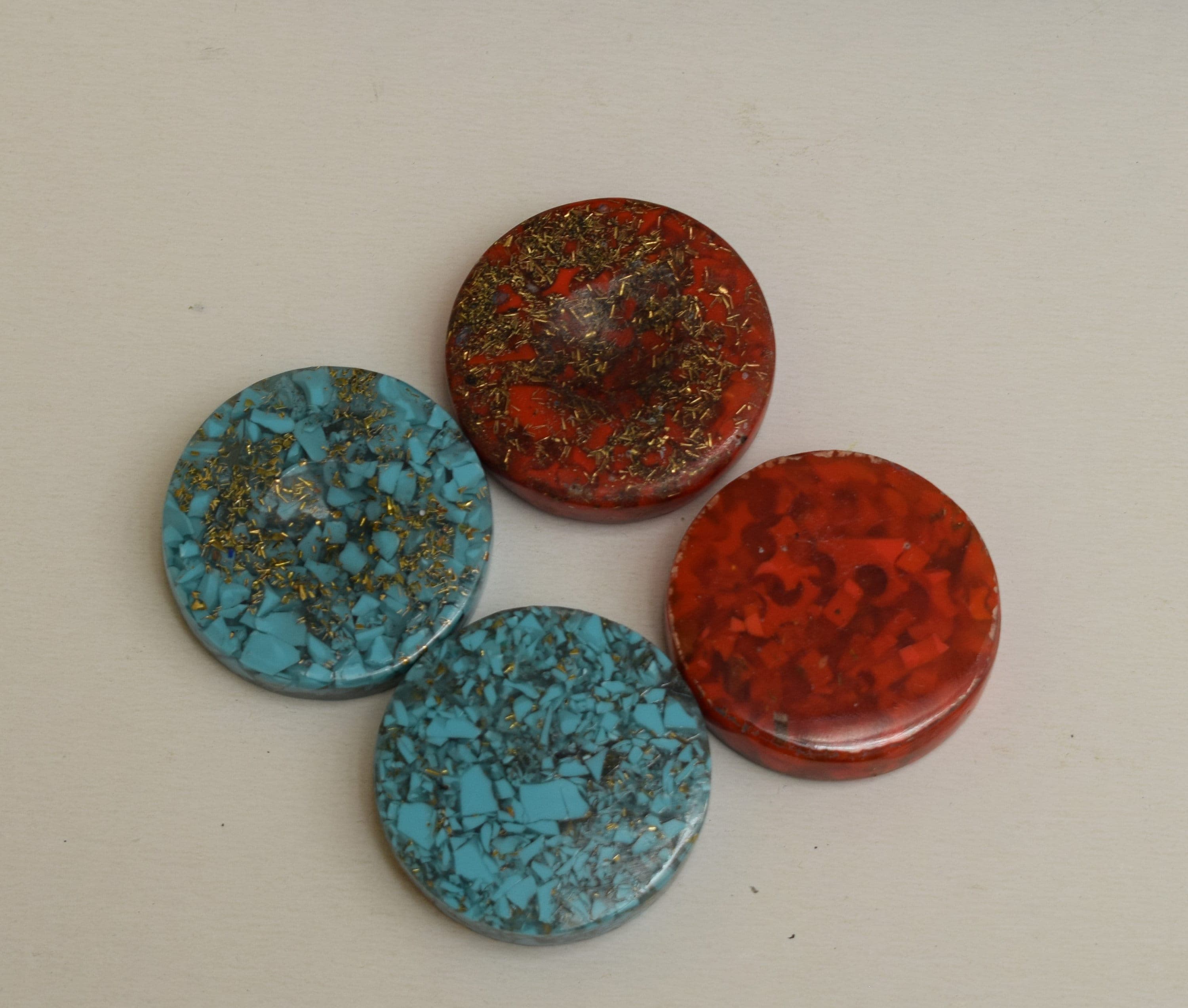 Handmade Turquoise & Red Coral Backgammon Chips Set in Gift Box - image 3
