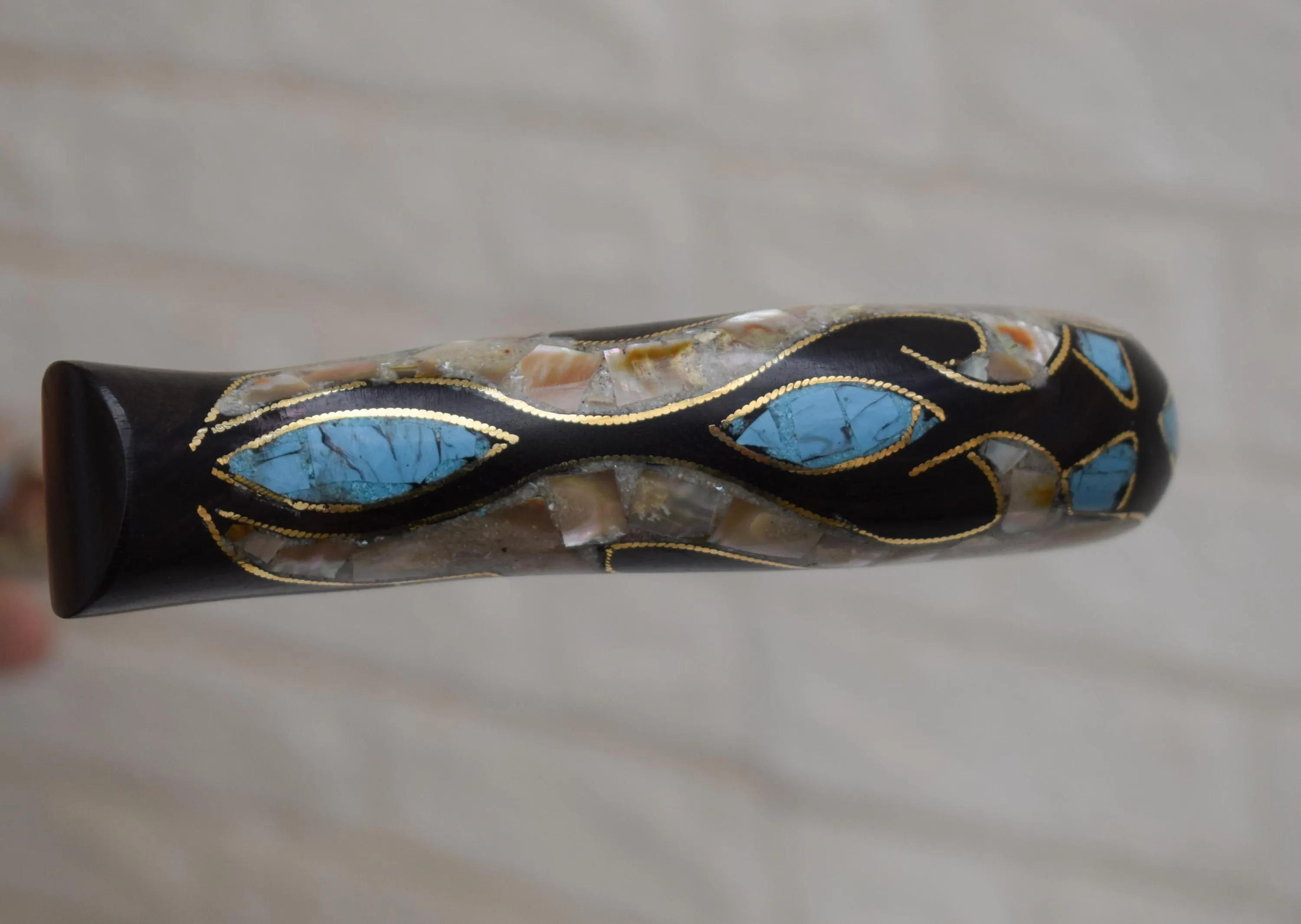 Handcrafted Egyptian Ebony Wood Walking Cane: Turquoise & Mother of Pearl Inlaid Stick (36 inch) - image 5