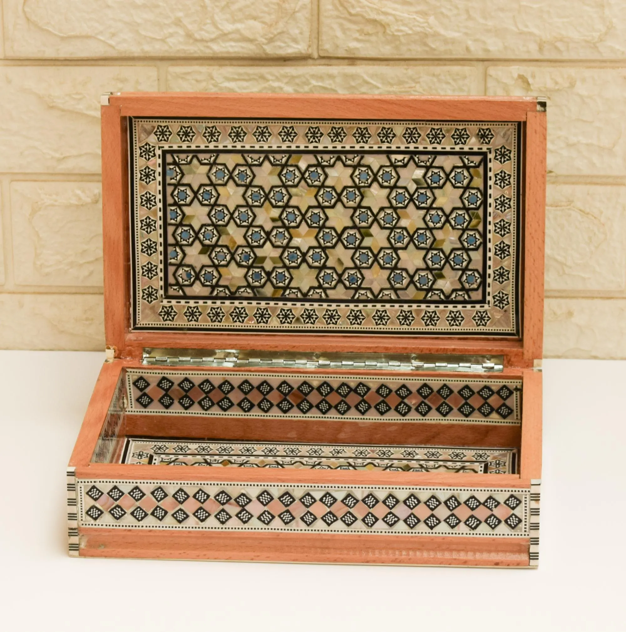Handmade Mother of Pearl Inlay Jewelry Box – Wooden Mosaic Trinket Box – Moroccan Decor - image 3