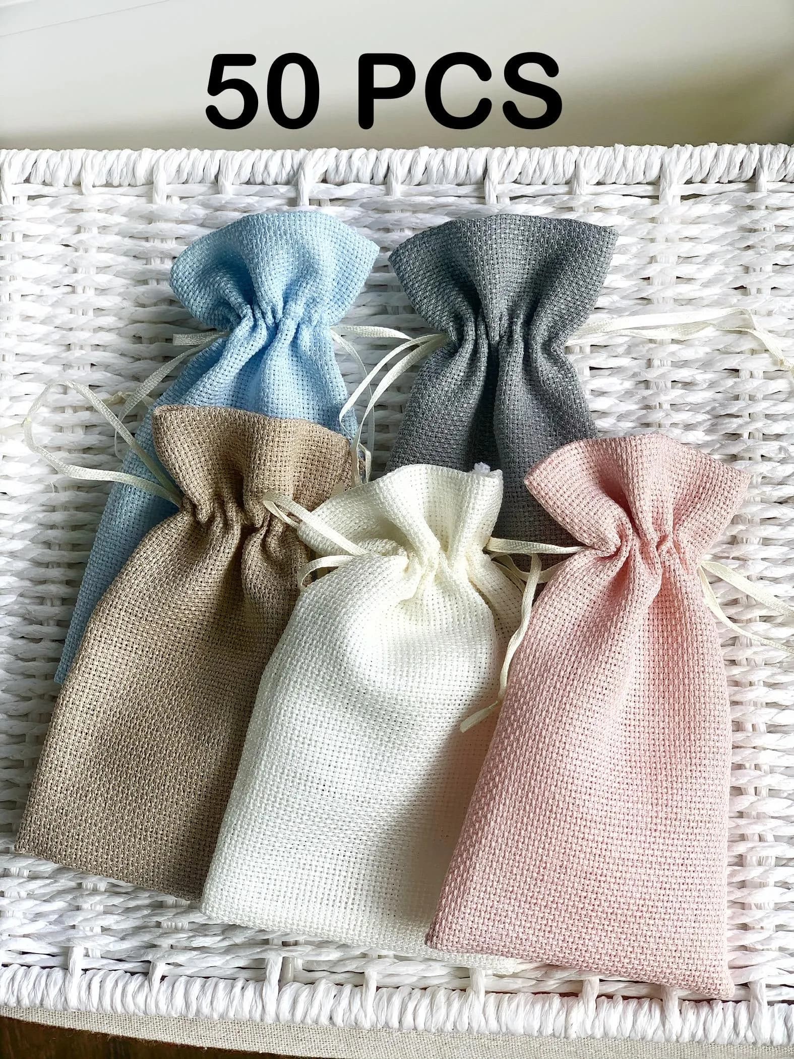 50 pcs White Gift Bag, Cream Gift Pouch, Baby Shower Gift Bag, Treat Bag, Candy Pouch, Birthday Party Favor Bag, Fabric Gift Pouch