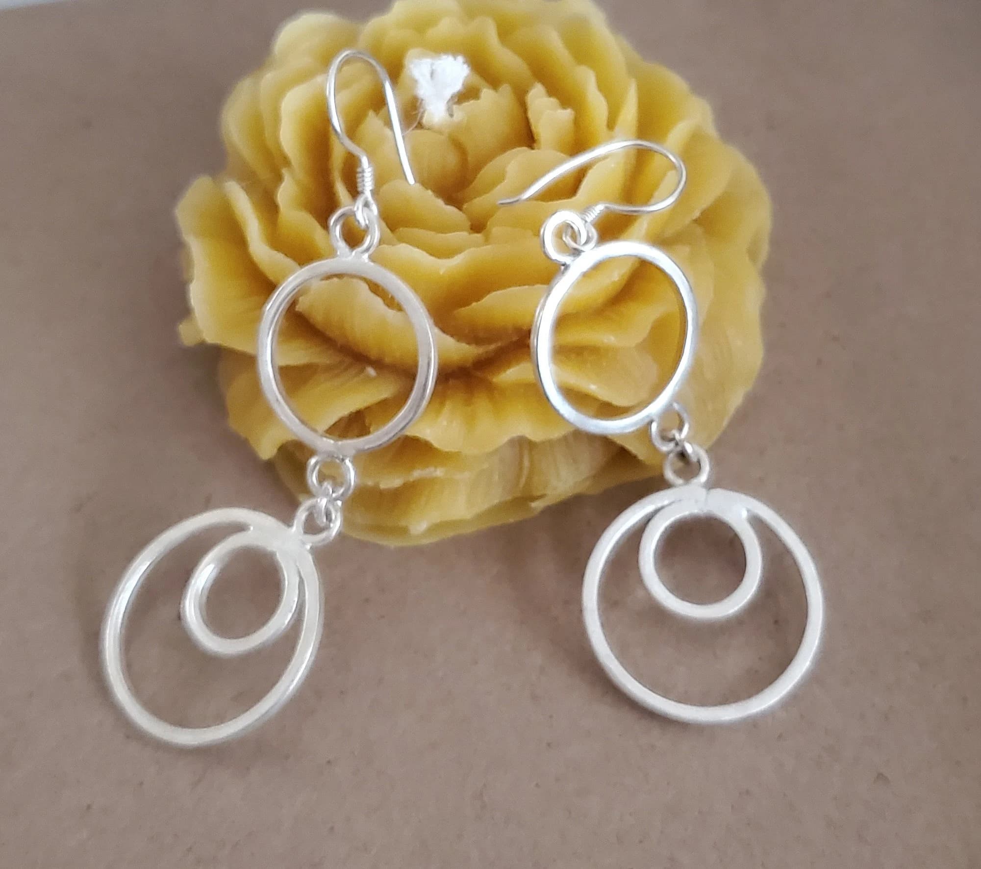 Moroccan Berber Sterling Silver Dangle Earrings: Circle Design - image 3