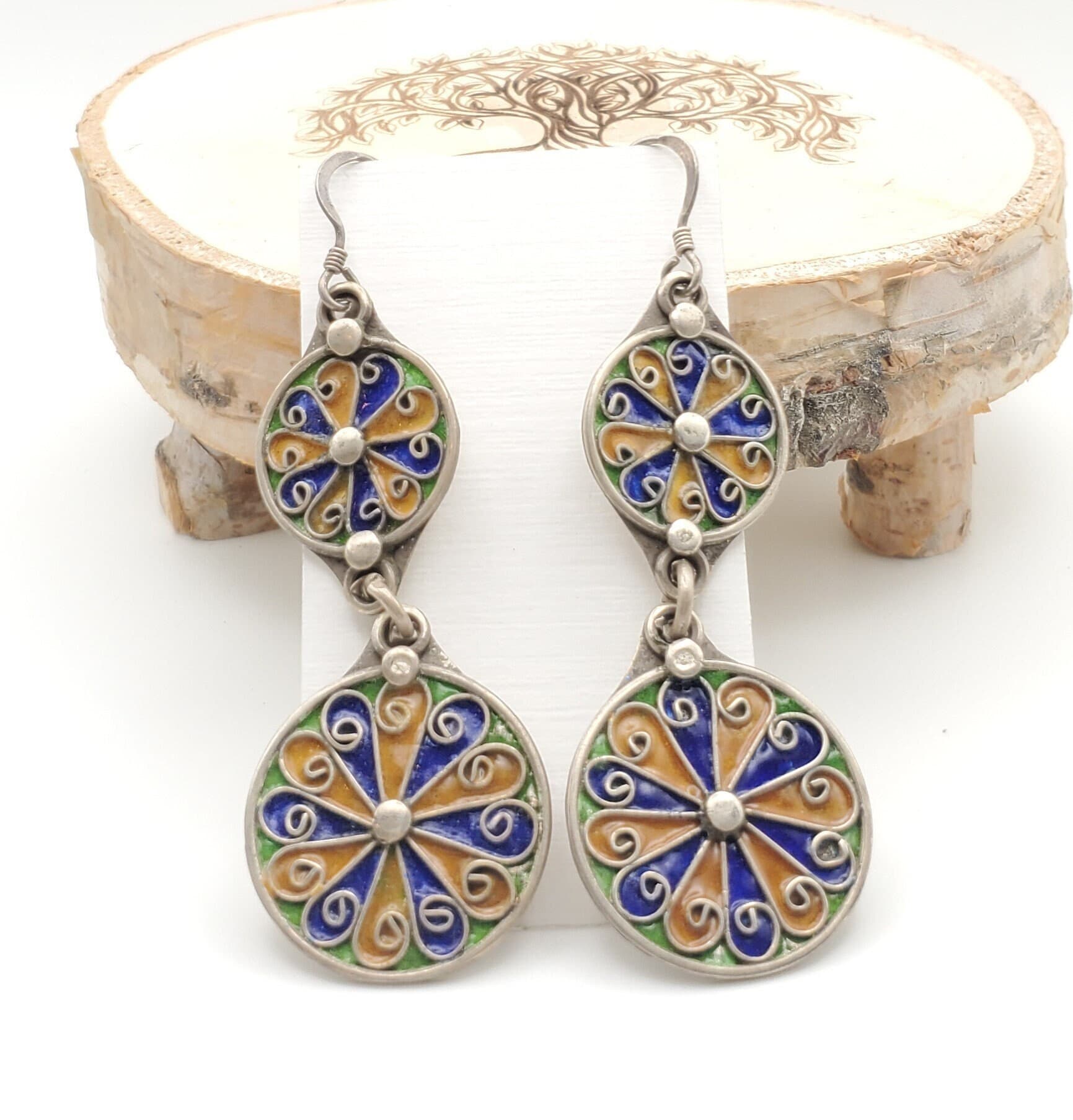 Moroccan Berber Sterling Silver Enamel Dangle Earrings - image 5