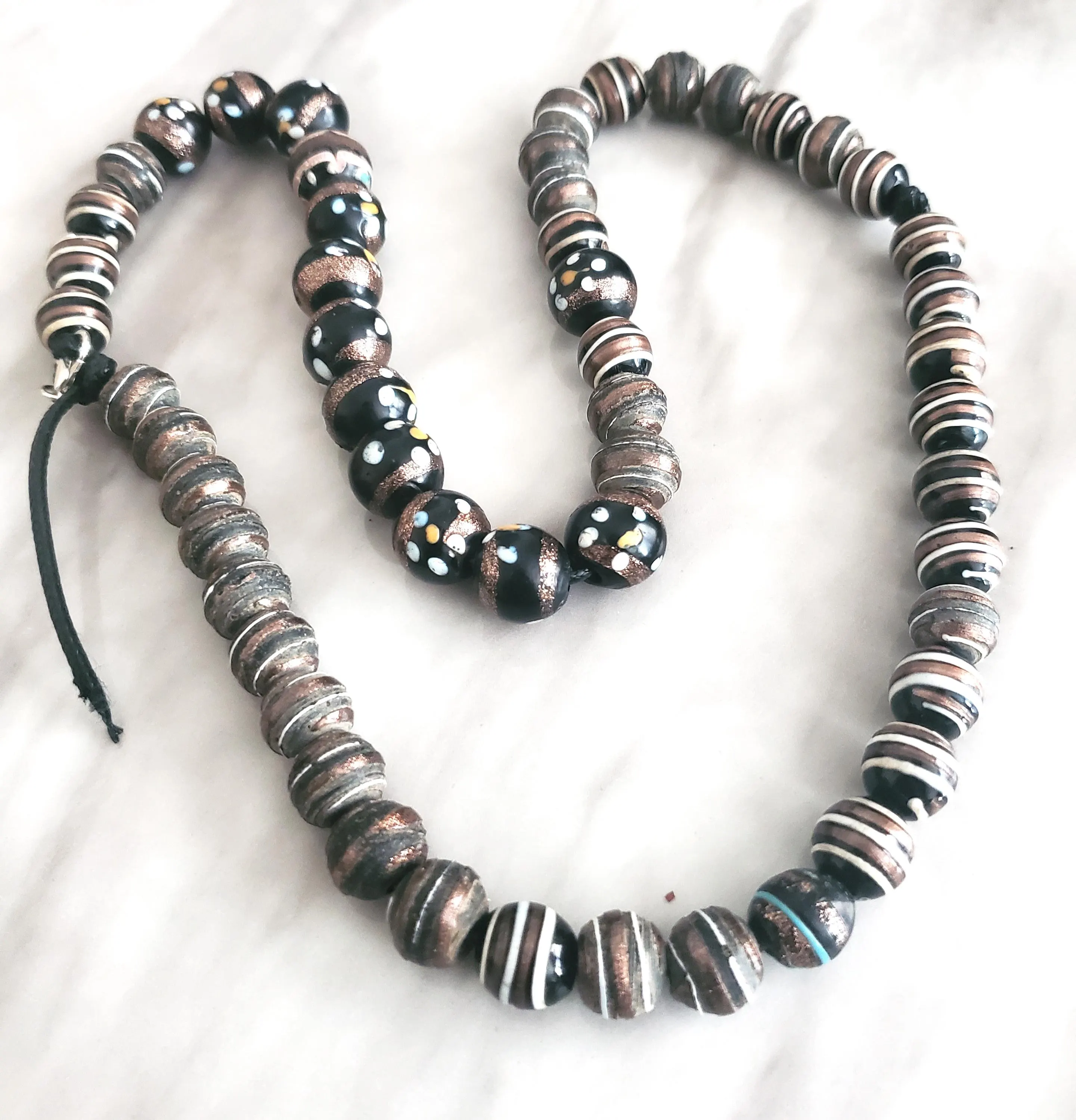 Vintage Venetian Glass Trade Beads: 56 Collectible African Beads Strand - image 3