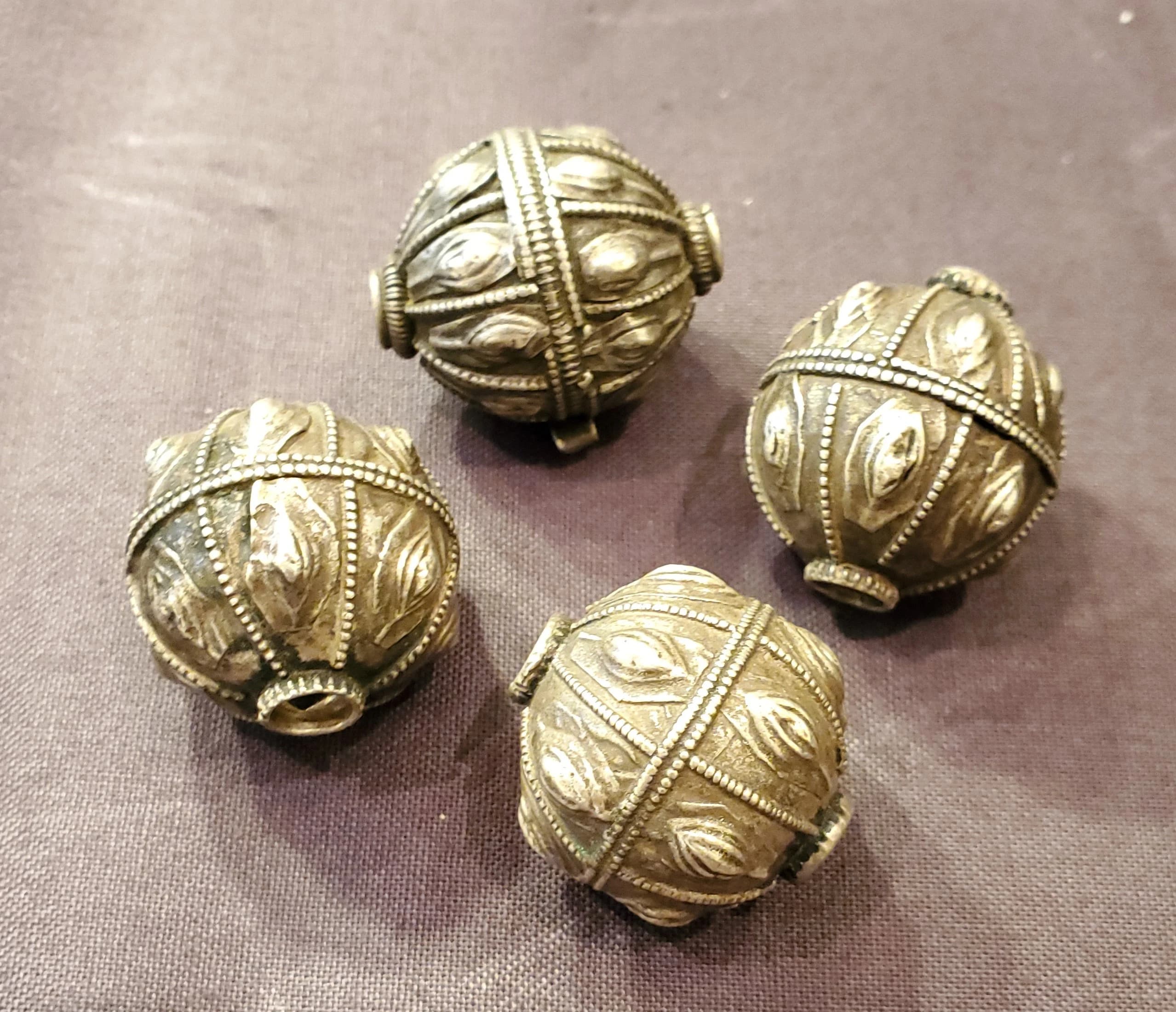 Vintage Yemen Silver Globe Beads: Bedouin Tribal Jewelry Supplies - image 3