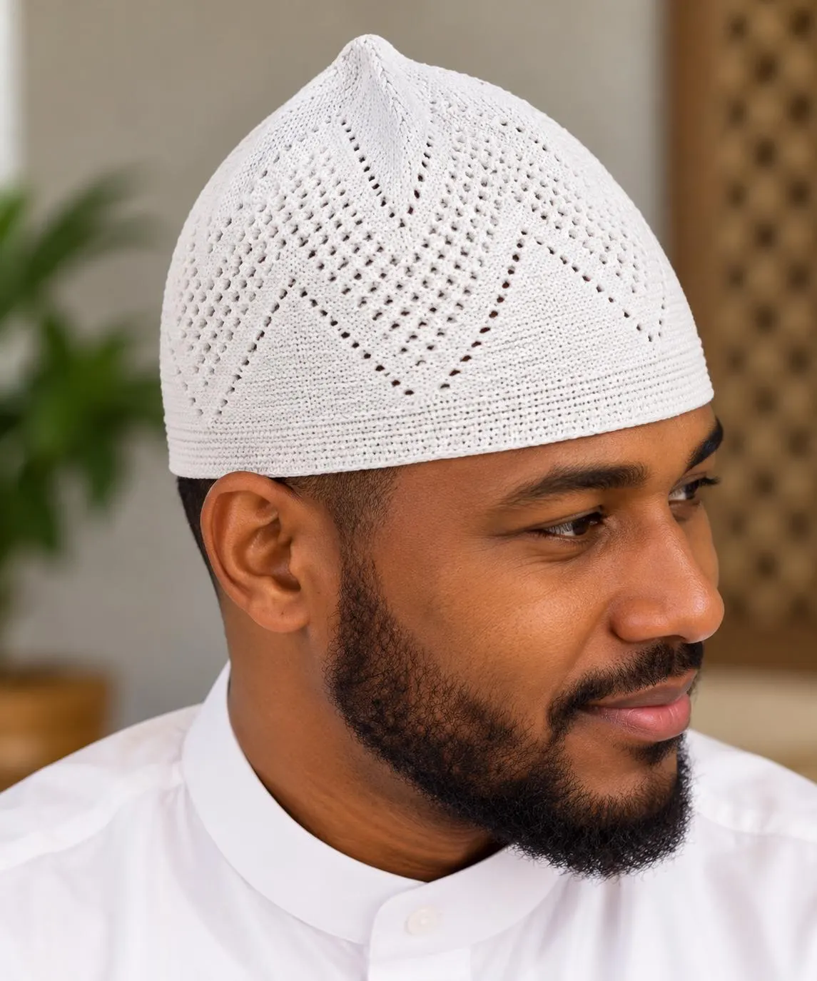 White Kufi Hat – Muslim Prayer Cap Knit, ( Skull Caps) Topi