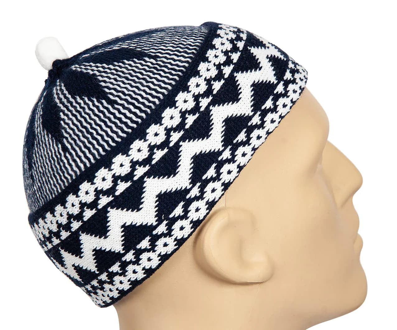 Navy Blue Taqiyah Kufi Skull Cap, Traditional African Hat, Senegalese Lafa, Zigzag Beanie Muslim Prayer Hat Men Gift