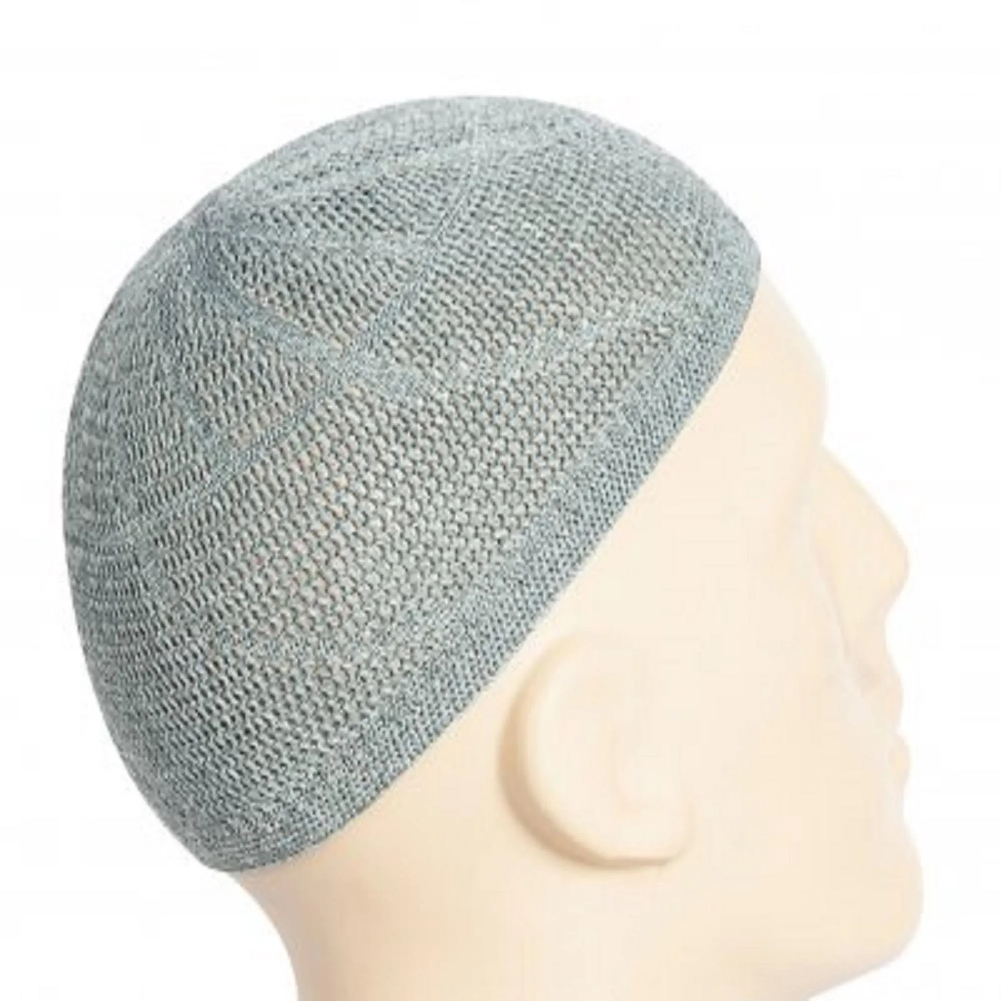 Gray Knitted Kufi Hat – Muslim Prayer Cap – Breathable Skullcap – Taqiyah for Salah – Islamic Men’s Cap (Gold Style)