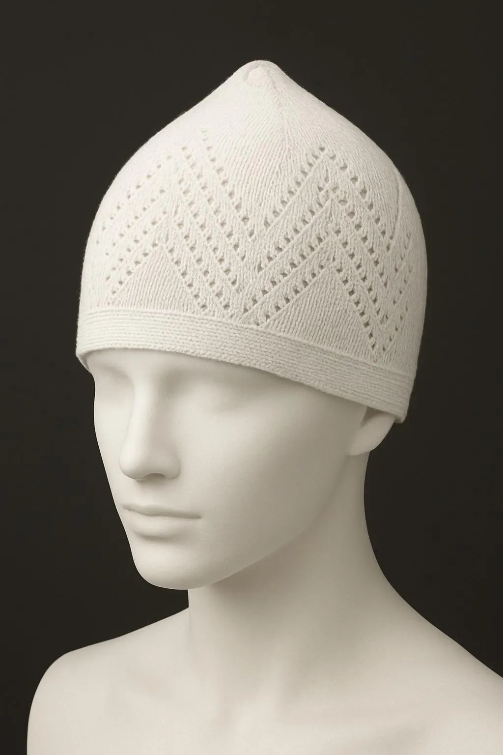 White Kufi Hat – Muslim Prayer Cap Knit, ( Skull Caps) Topi - image 5