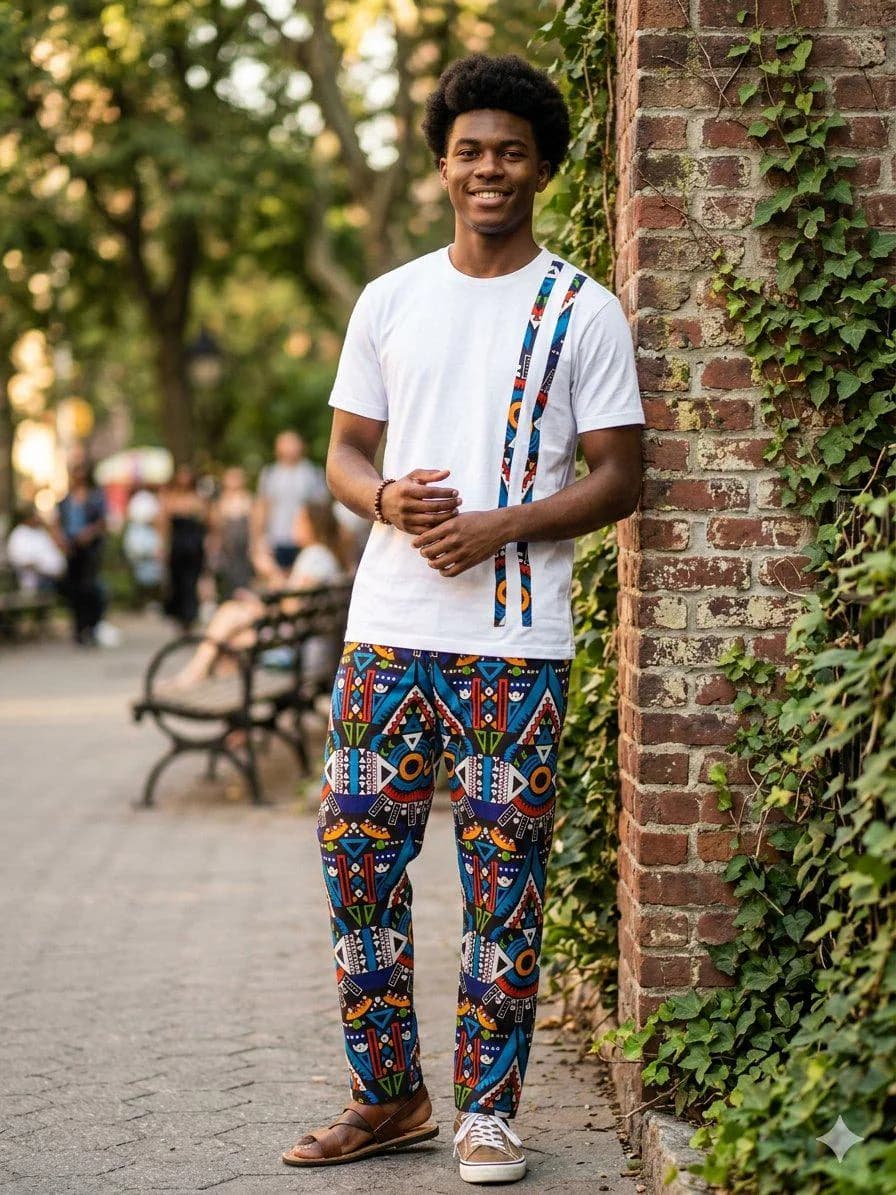 African Print Clothing Set Mens Tribal T Shirt Pants Matching Traditional Geometric Pattern Boho Streetwear 2 Piece Outfit Cultural Festival
