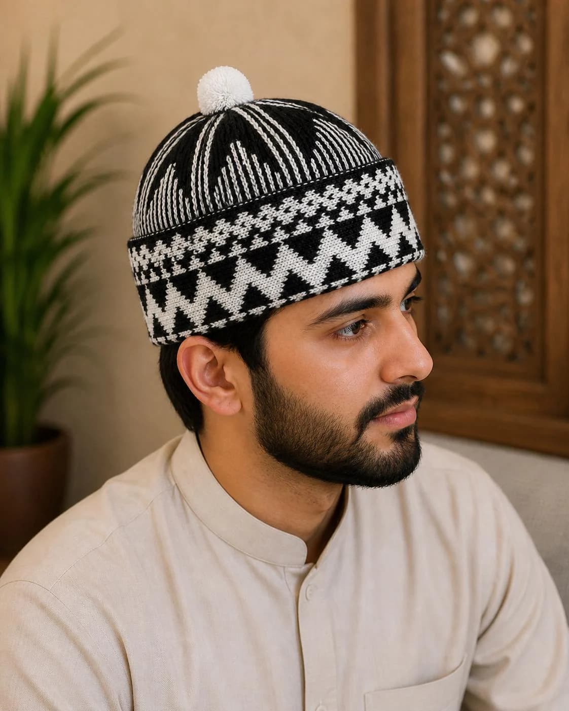 Black Kufi Hat Haji Cap Muslim Zigzag Beanie Skull Cap Senegalese Lafa Turkish Hat Islamic hats