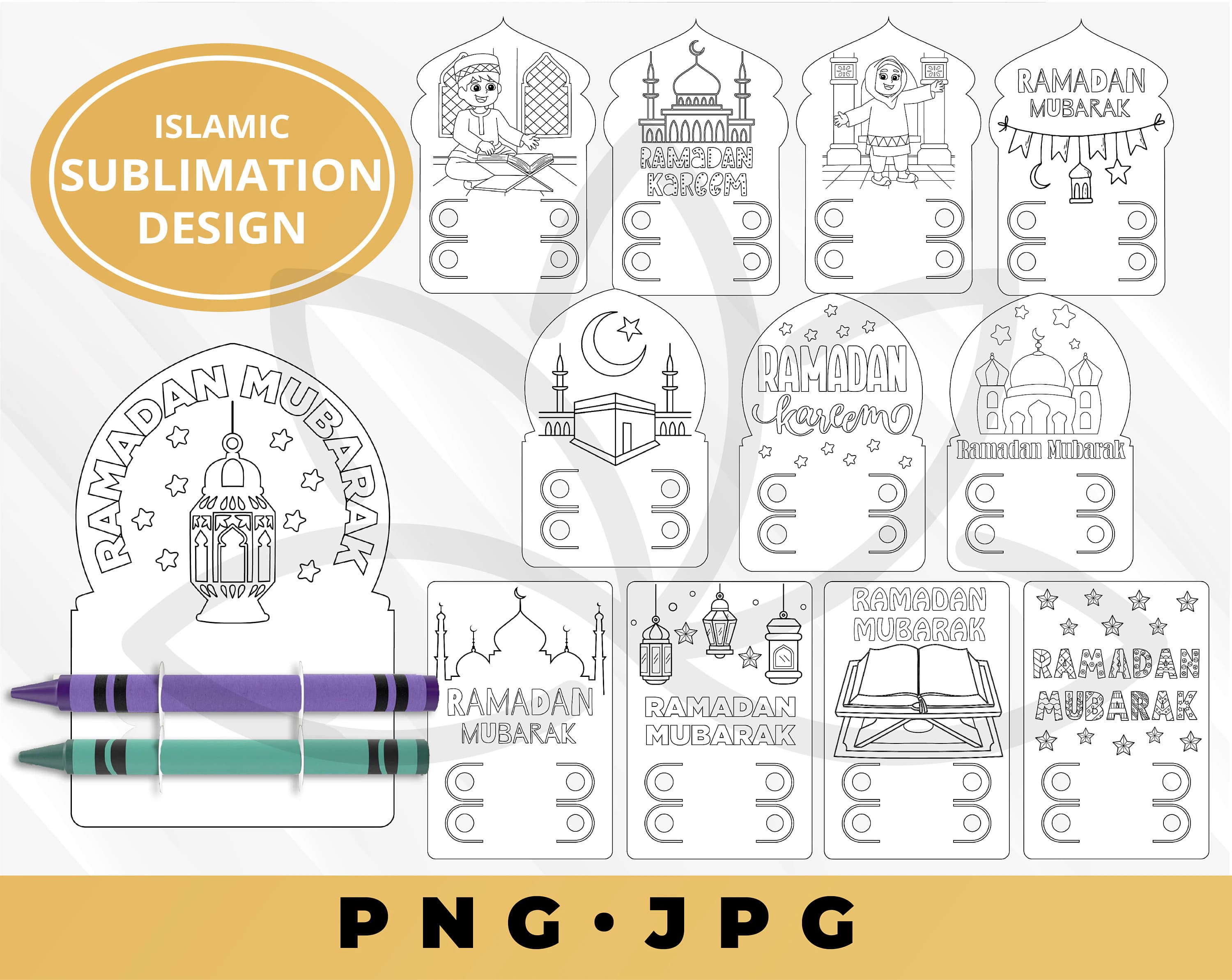 Ramadan colouring cards Bundle, Ramadan crayon holder, Ramadan Colouring Card Kids, Ramadan Card png, Ramadan Card svg,Ramadan Mubarak Cards