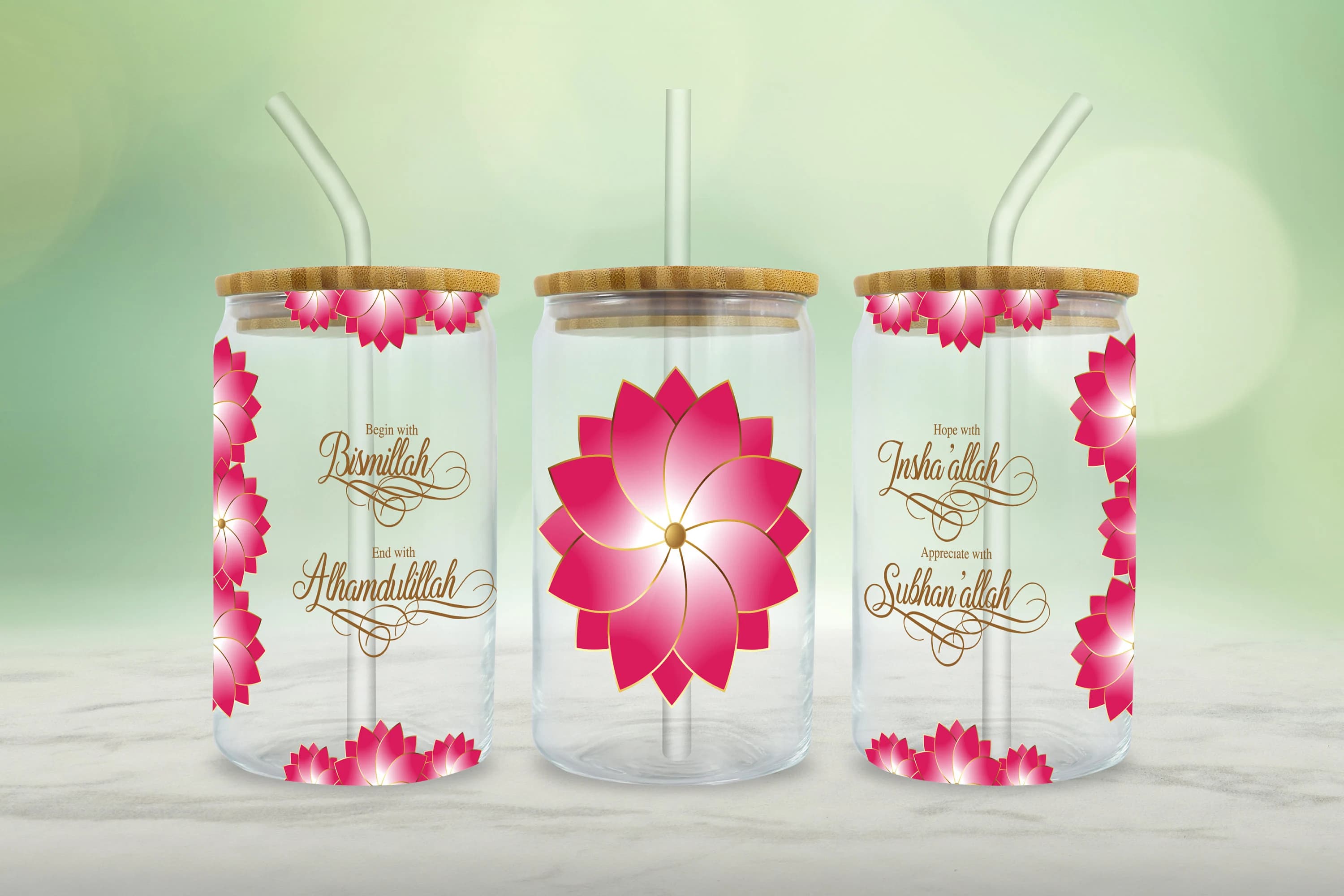 start with bismillah end with alhamdulillah glass cup sublimation, start with bismillah png, islamic sublimation png, Full Wrap sublimation
